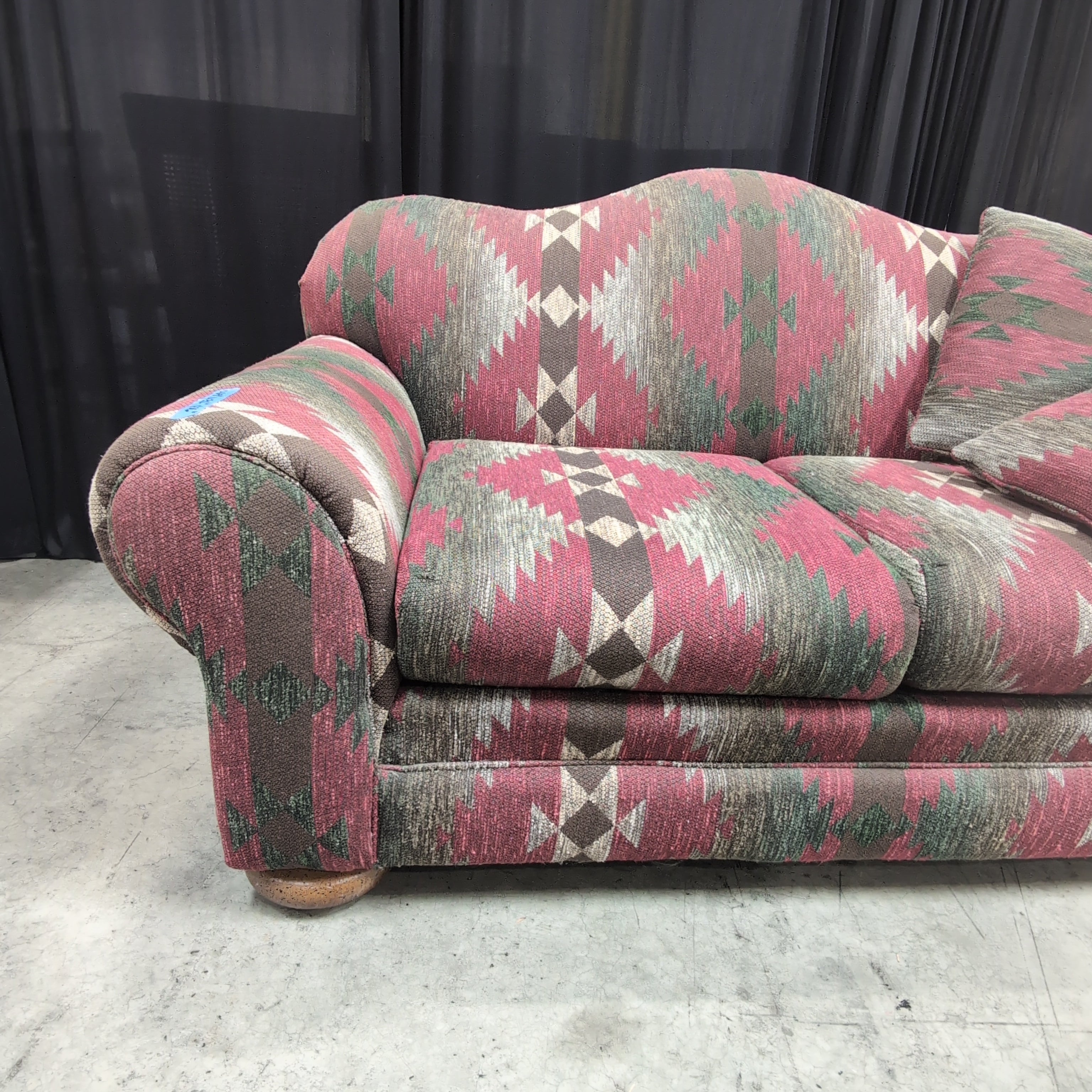 RA Jones Campbell Southwestern Pattern Couch with Rolled Arms