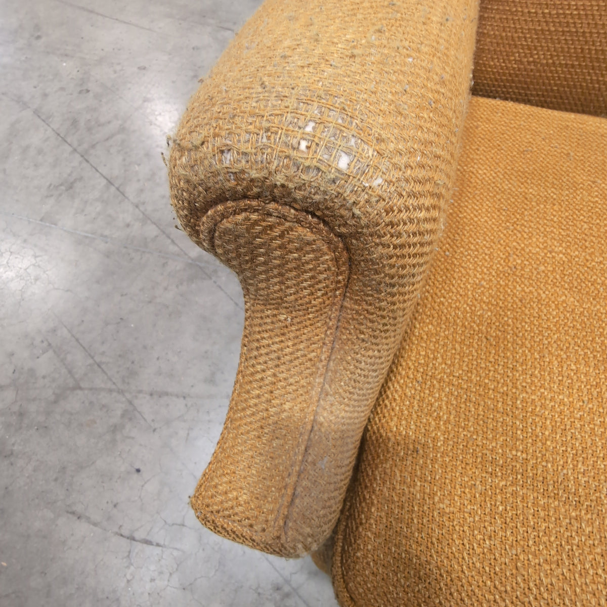 Vintage Mustard Yellow Tufted Couch with Wood Trim