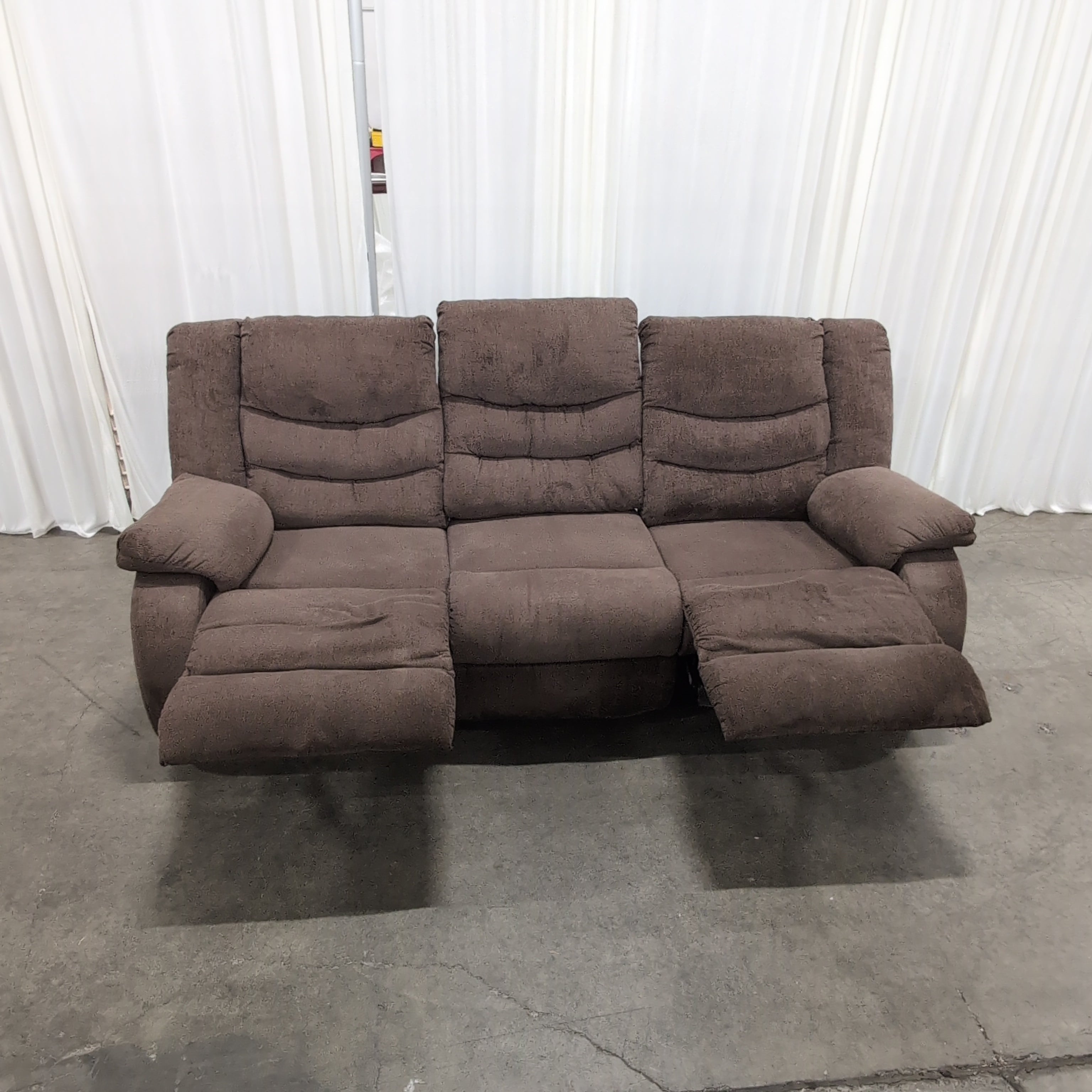 Brown Fabric Reclining Couch with Padded Arms