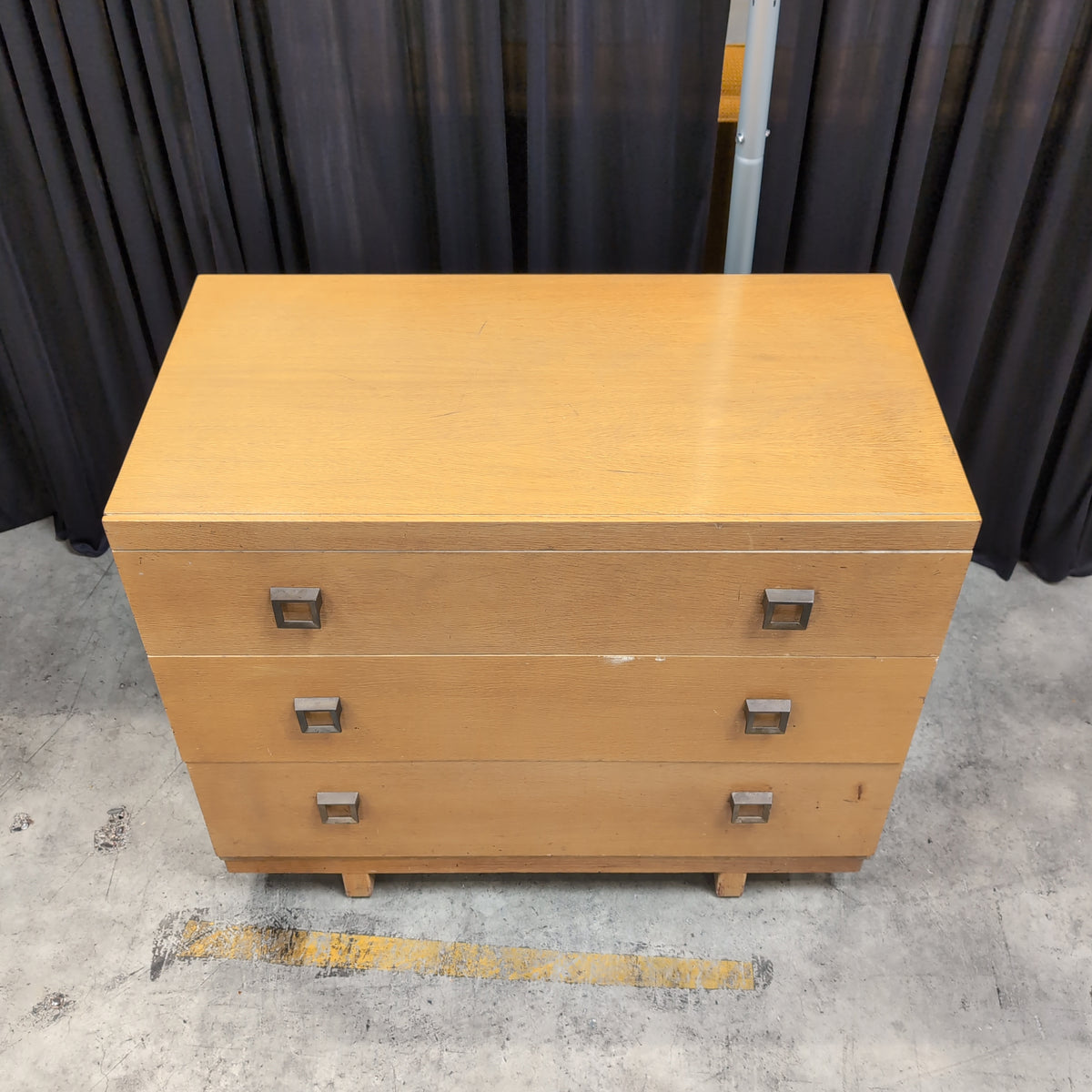 Light Wood Three-Drawer Dresser with Square Pulls