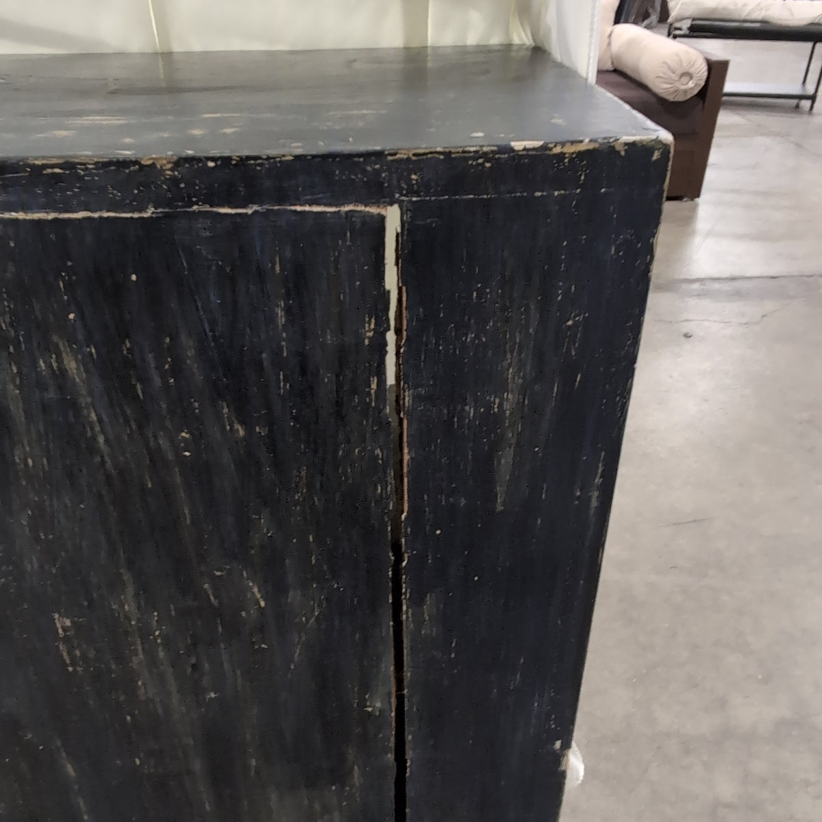 Distressed Black Wood Buffet with Upper Shelf
