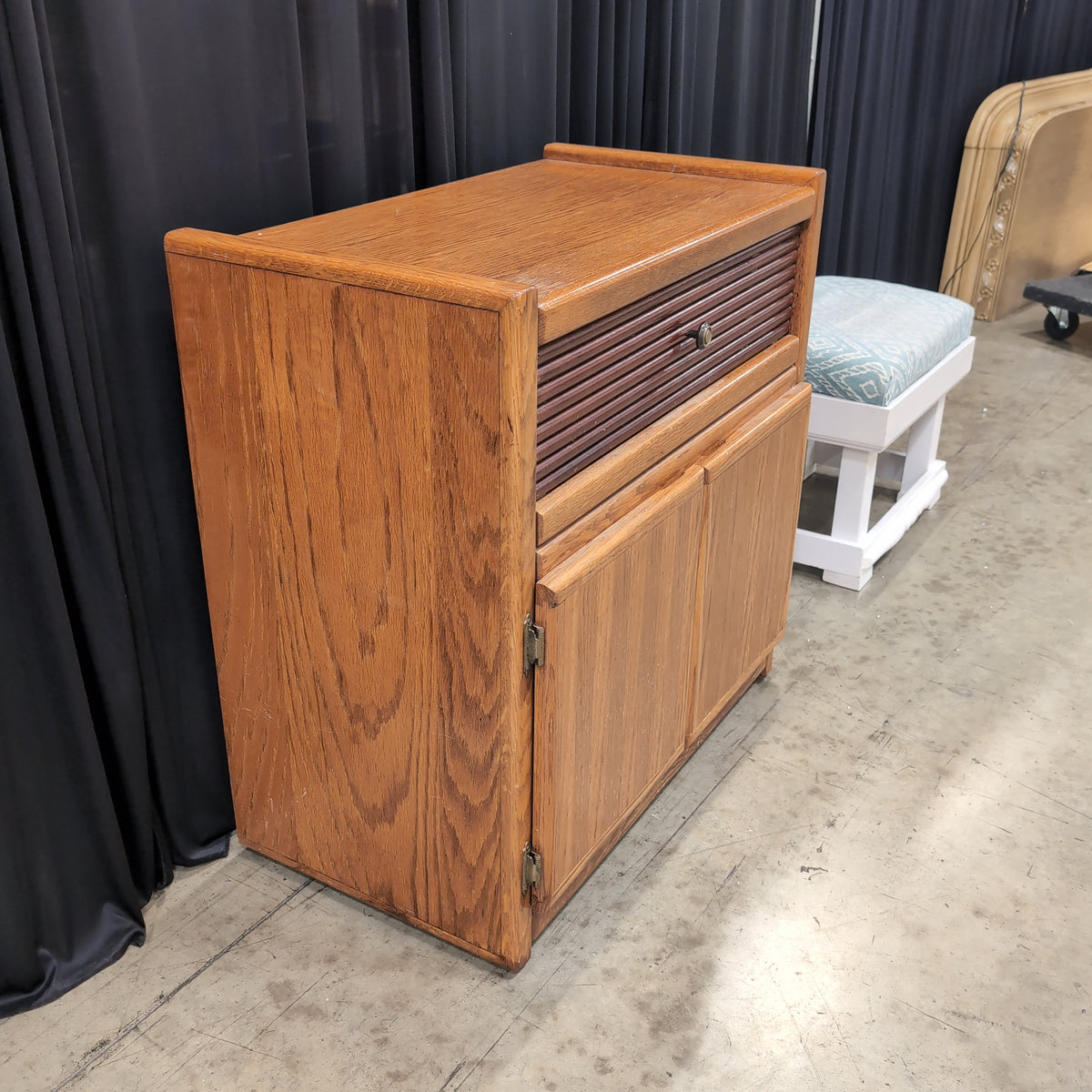 Brown Wood Nightstand with Slatted Drawer