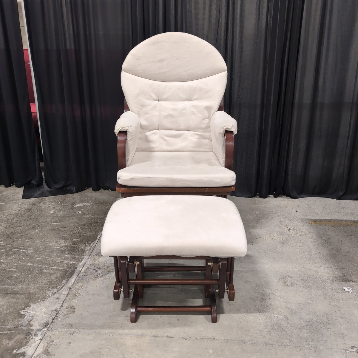 Cream Upholstered Wood Glider Chair with Ottoman