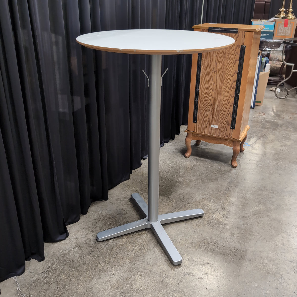 Cream Laminate Round Pub Table with Metal Pedestal Base