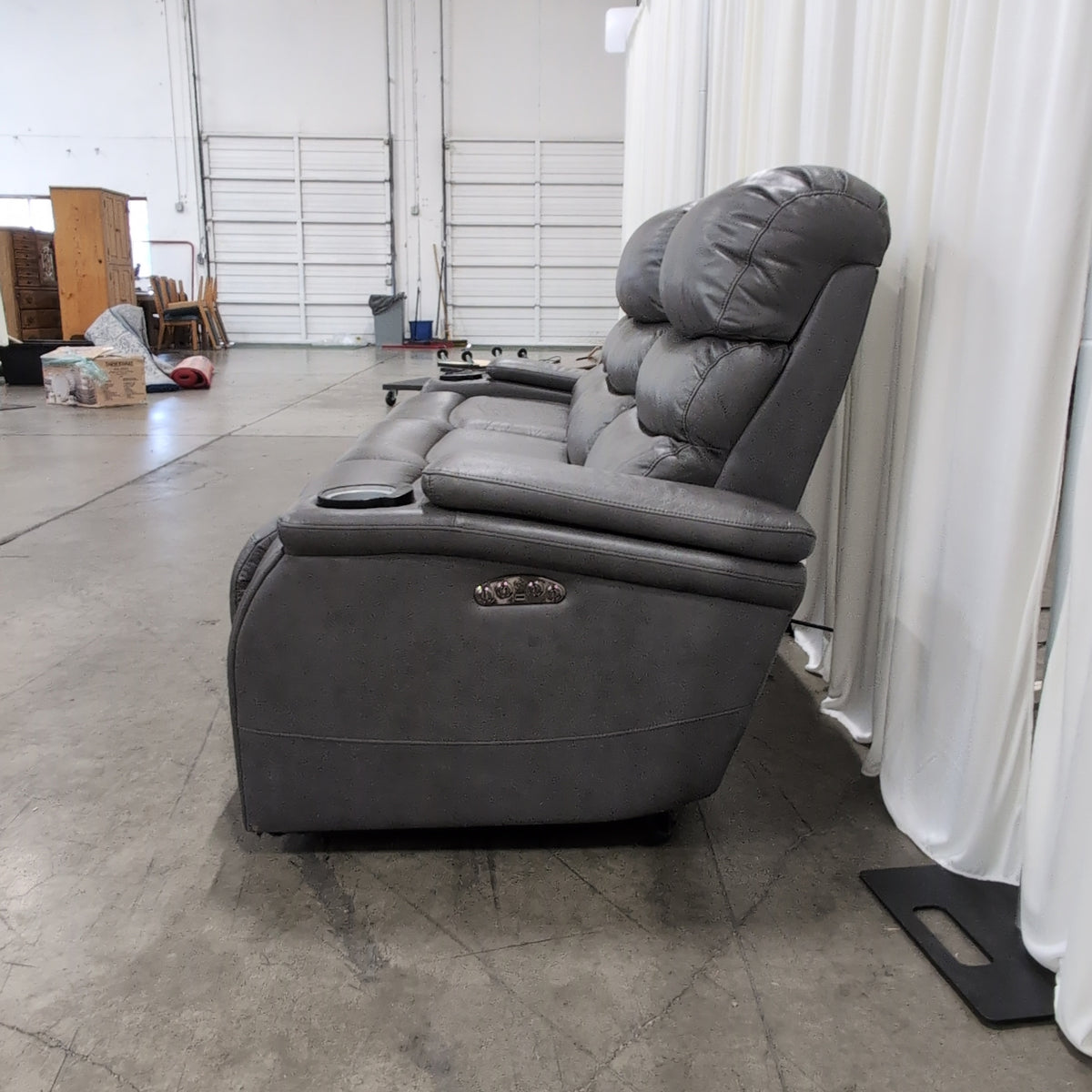 Dark Gray Three-Seater Reclining Couch with Console