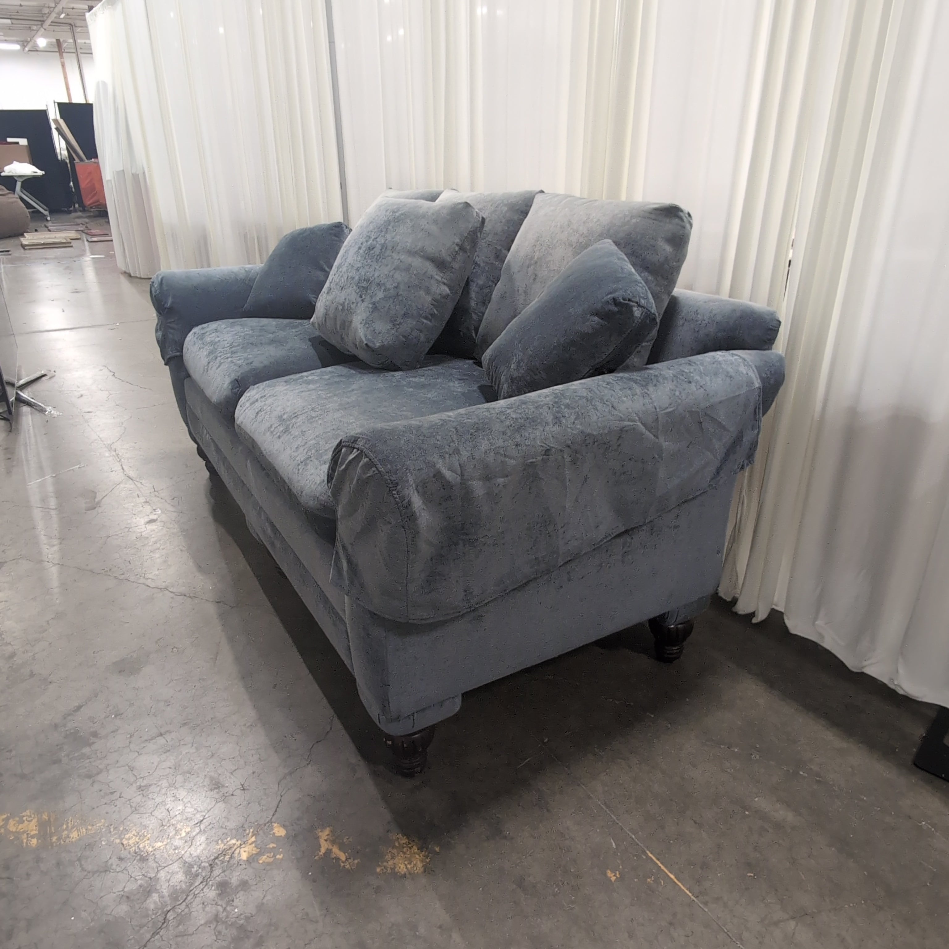 Plush Grey Velvet Loveseat