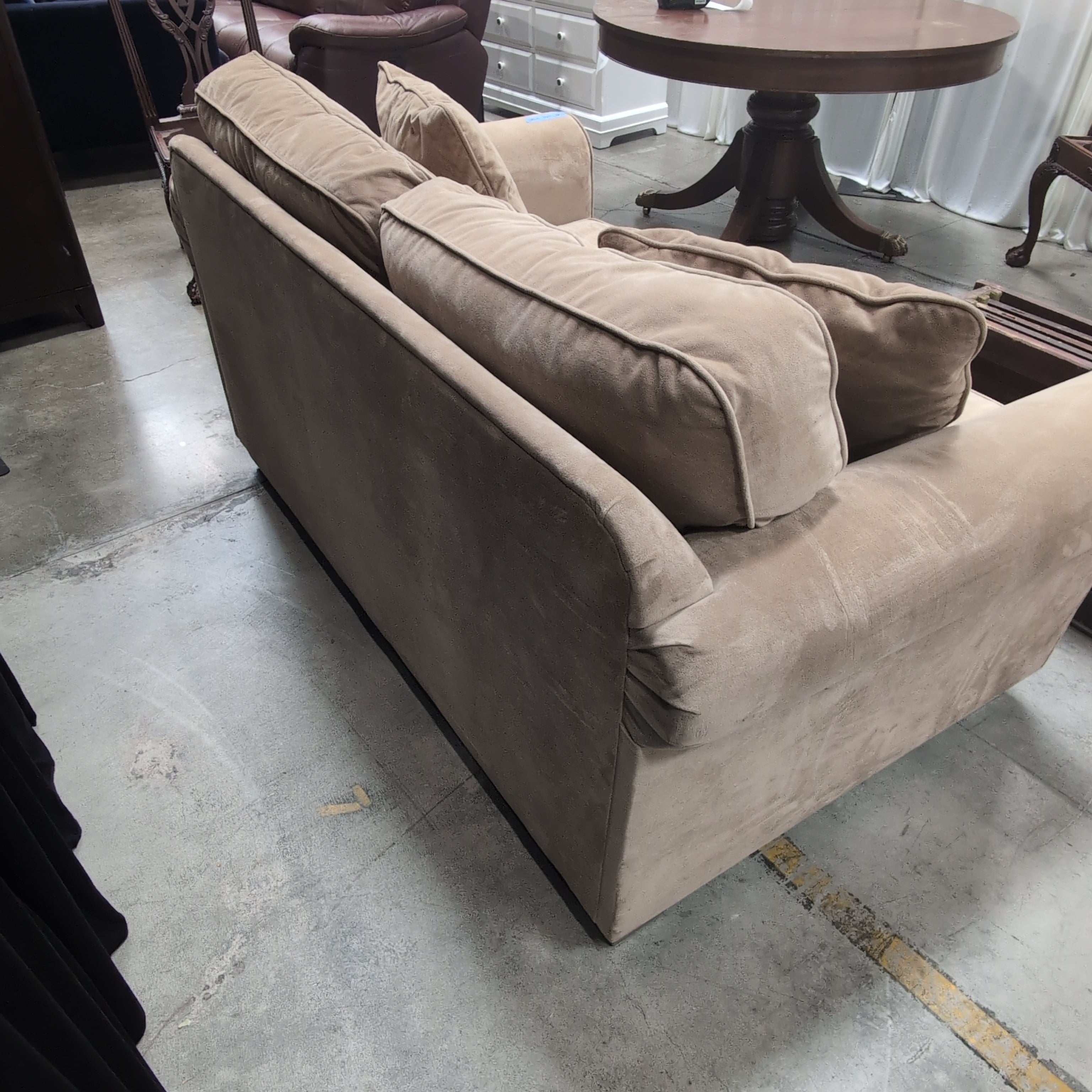 Contemporary Taupe Three-Cushion Couch in Microfiber