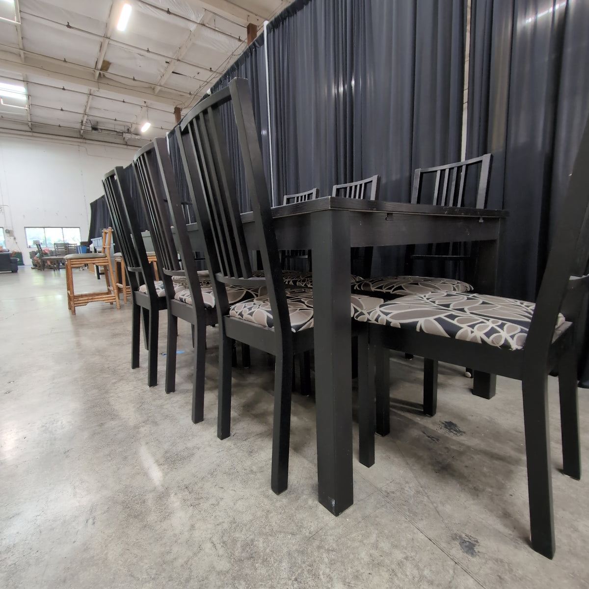 IKEA-Modern Black Wood Dining Table with Slatted Chairs