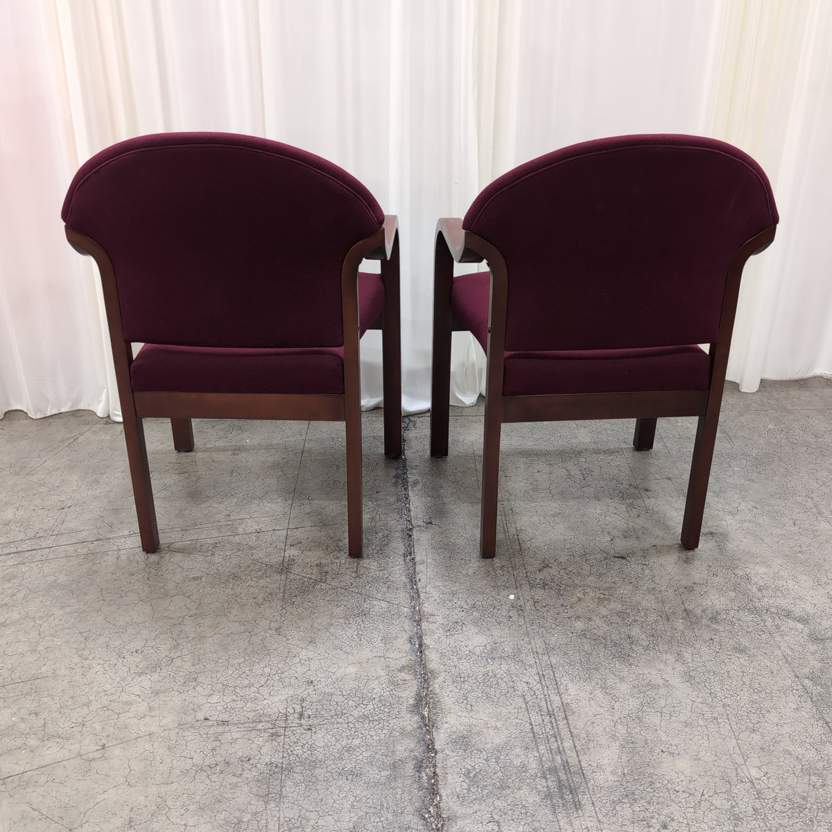 Maroon Fabric Upholstered Office Chair with Wood Arms