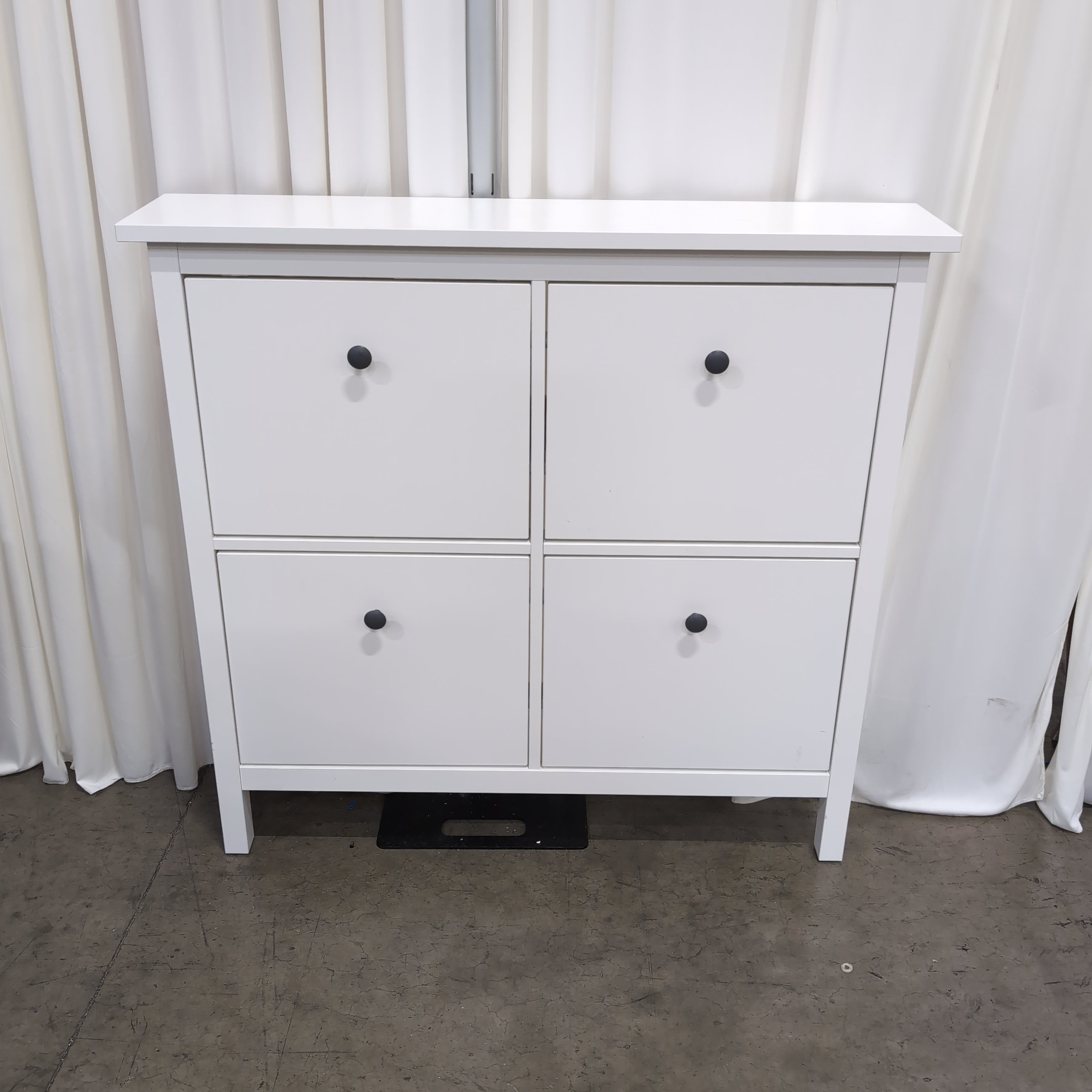 White Four-Compartment Shoe Cabinet with Black Handles