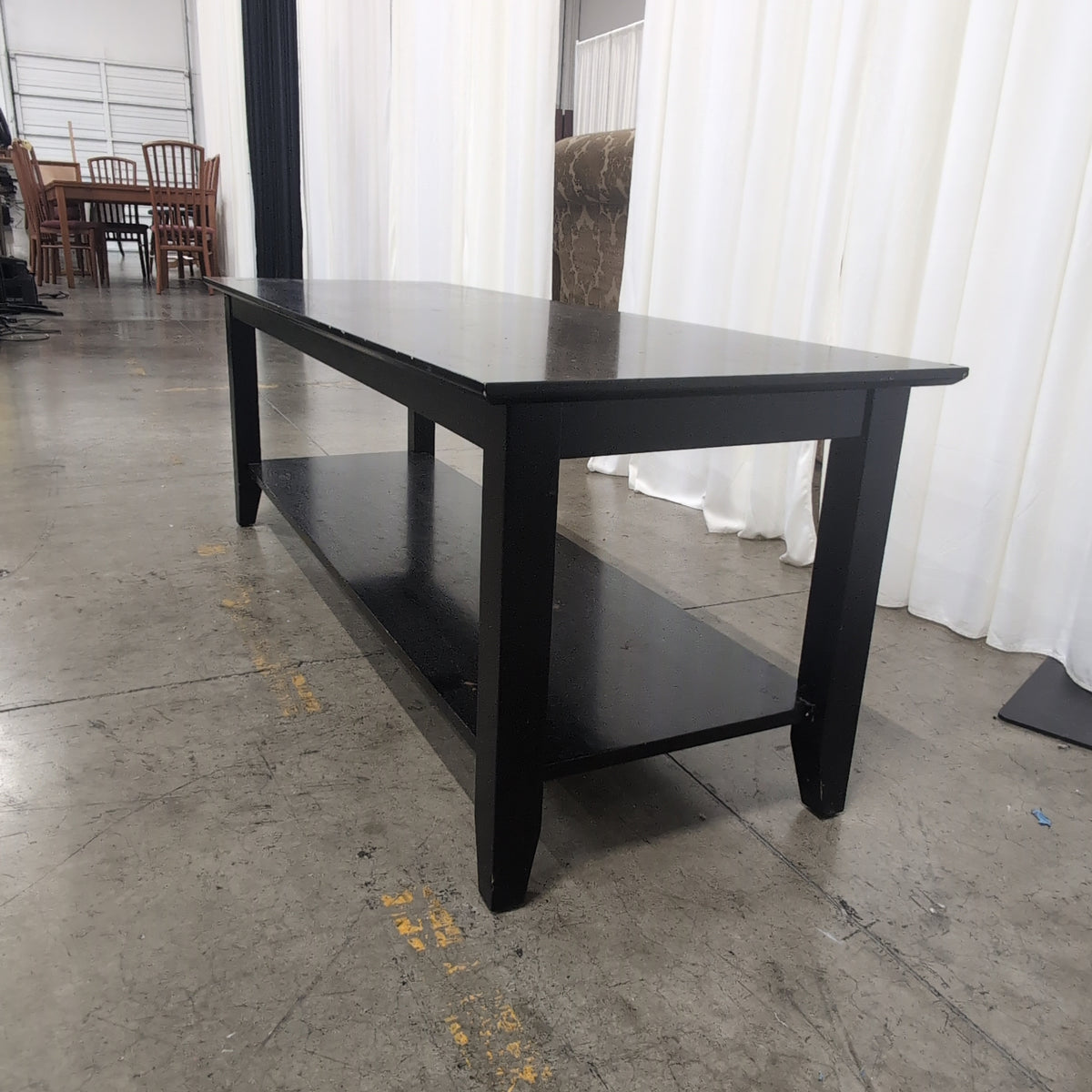 Black Wood Rectangular Coffee Table with Lower Shelf