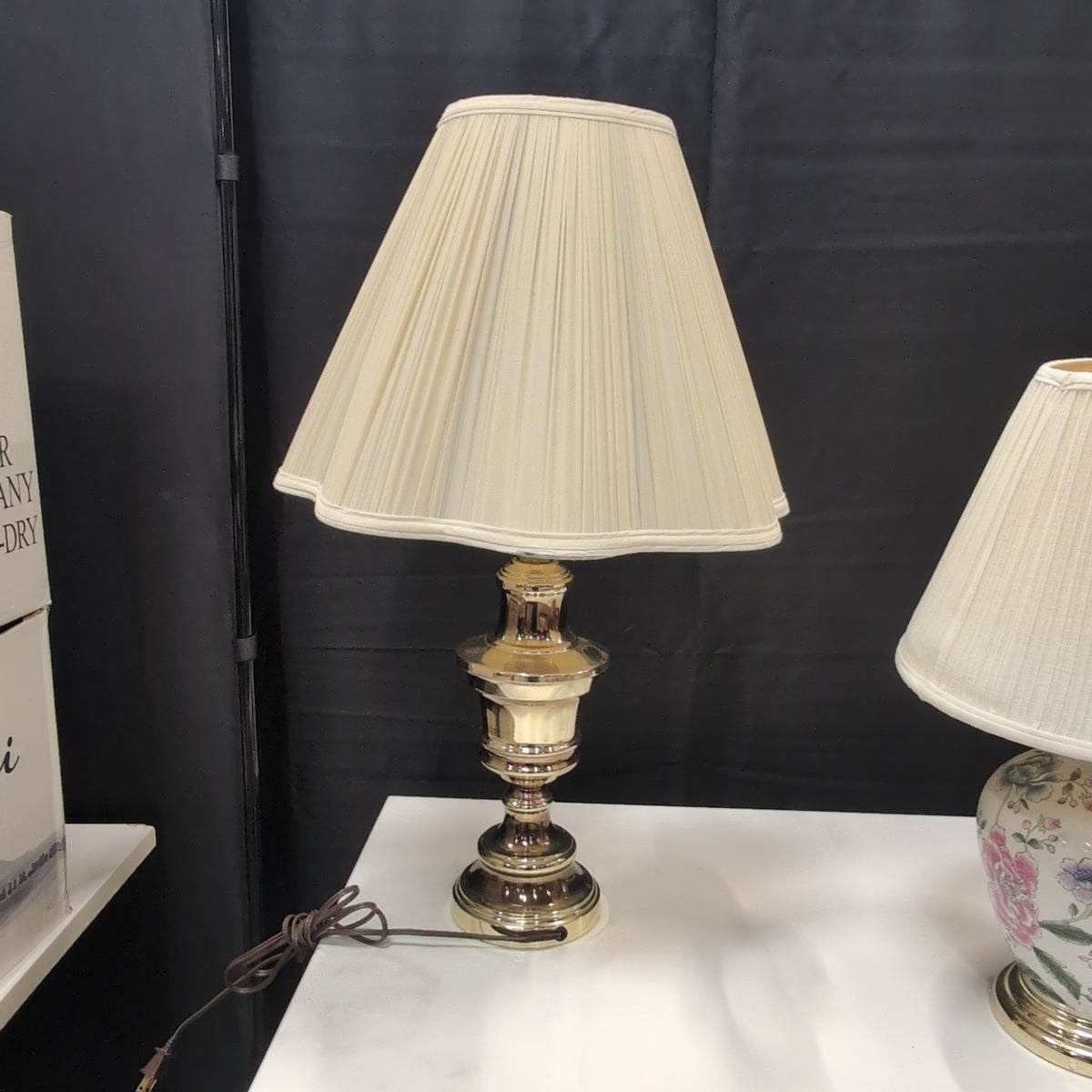 Polished Brass Table Lamp with Pleated Shade