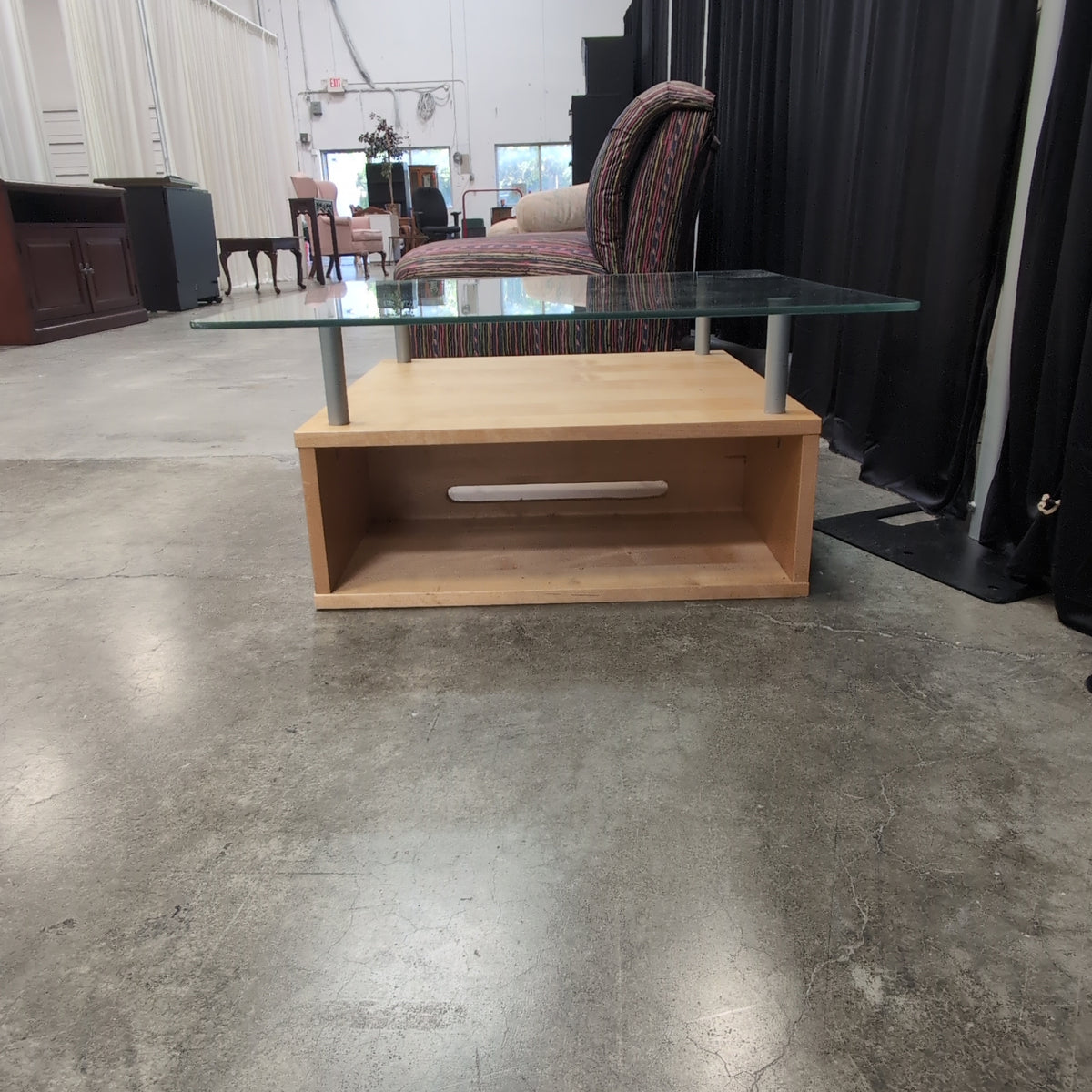 Contemporary Light Wood Coffee Table with Glass Top