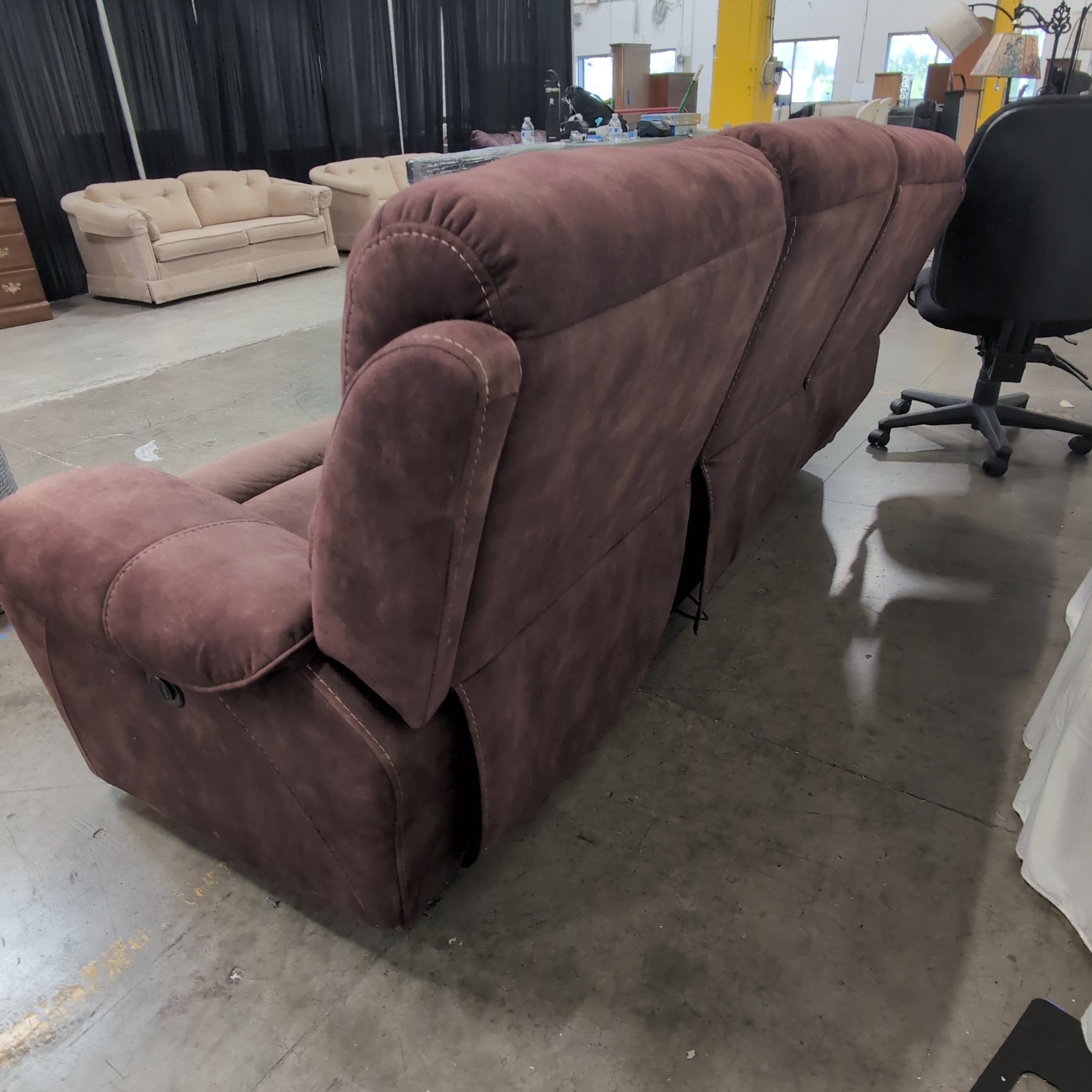 Burgundy Microsuede Three-Seat Reclining Couch