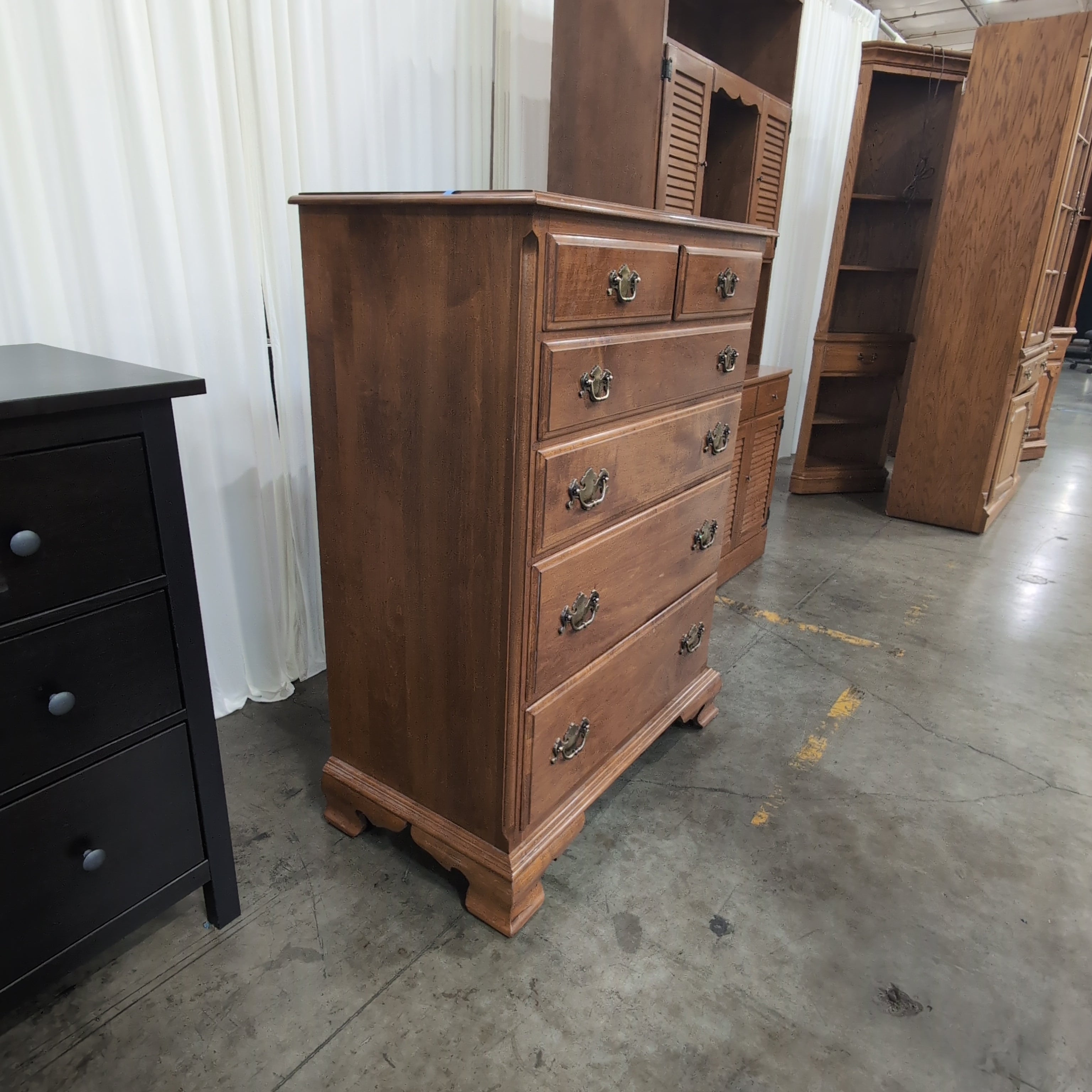 Ethan Allen Traditional Brown Wood Dresser with Ornate Hardware