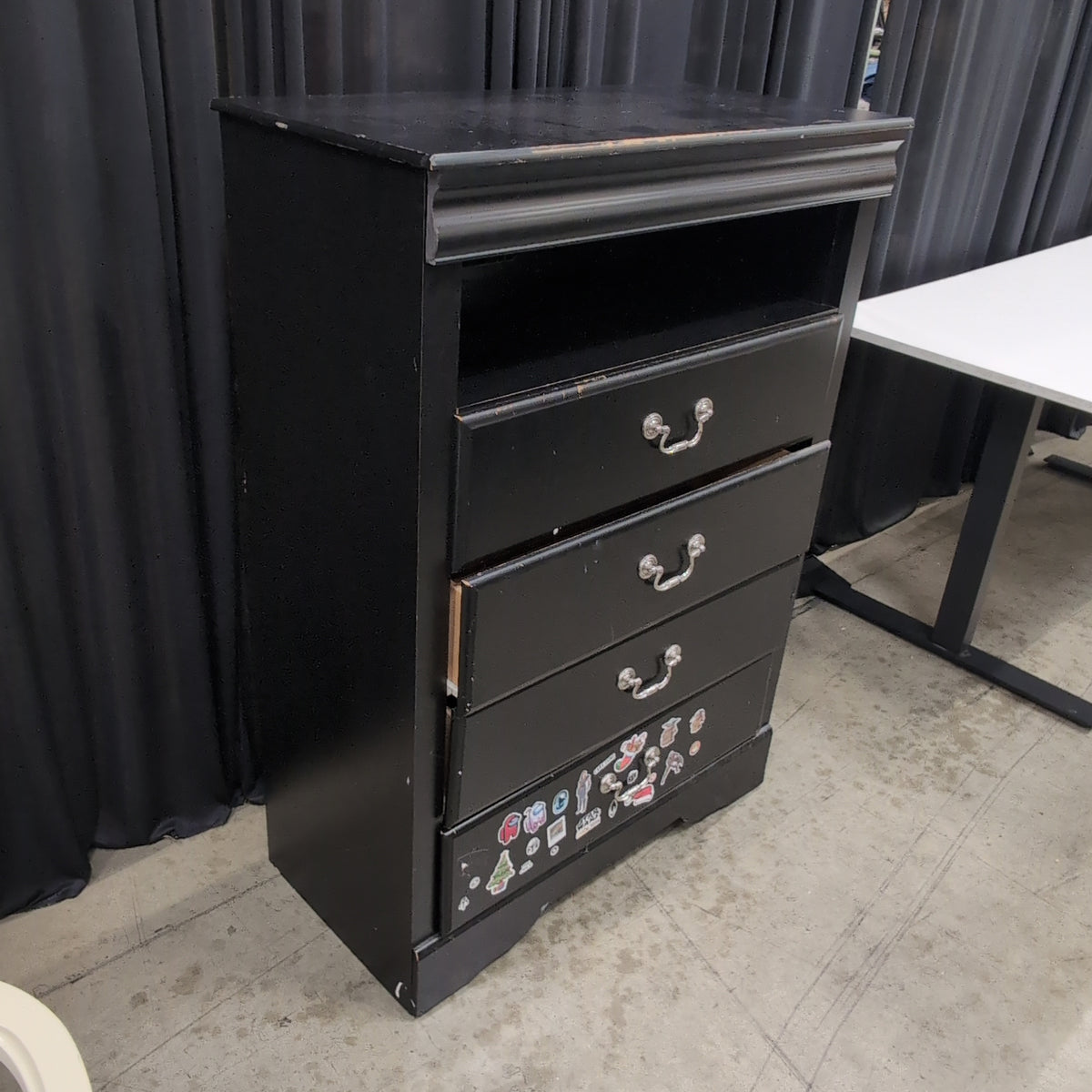 Black Wood Nightstand with Ornate Pulls
