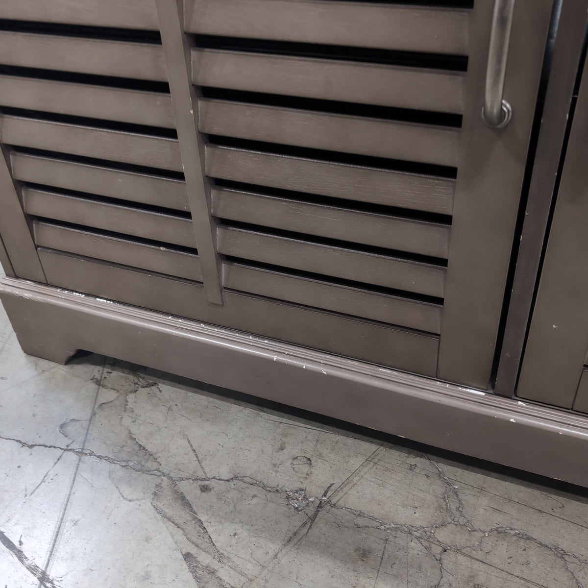 Greige Wood TV Stand with Louvered Doors