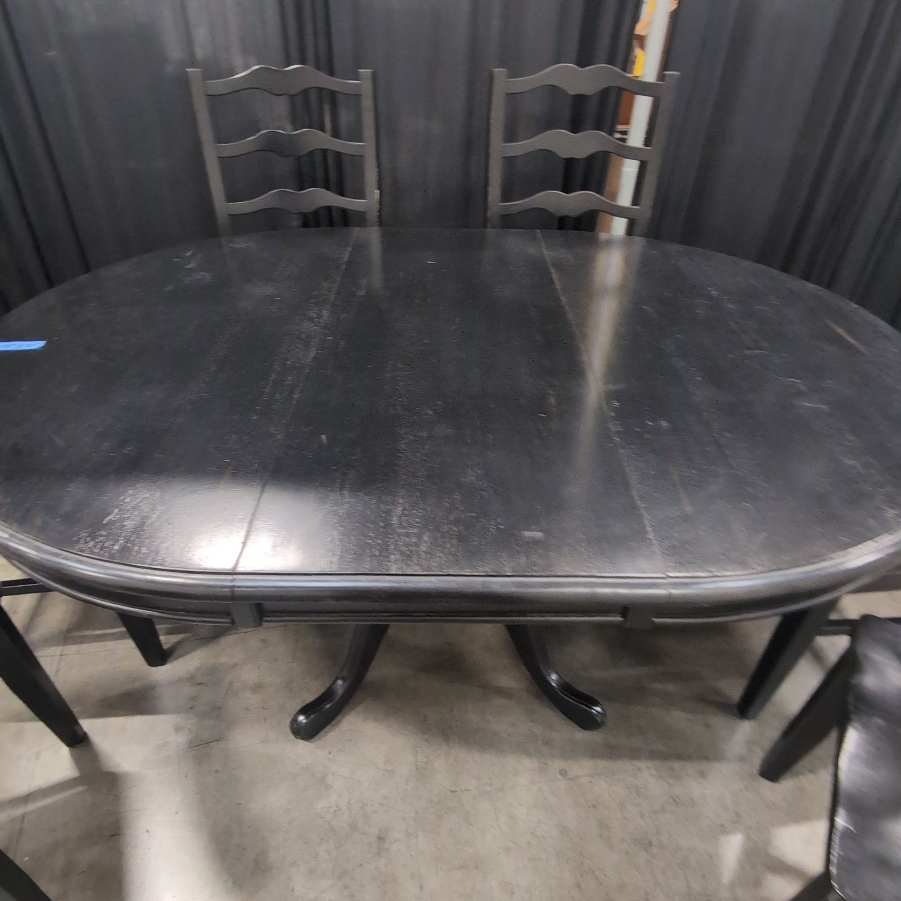 Round Pedestal Base Dining Table in Black Wood