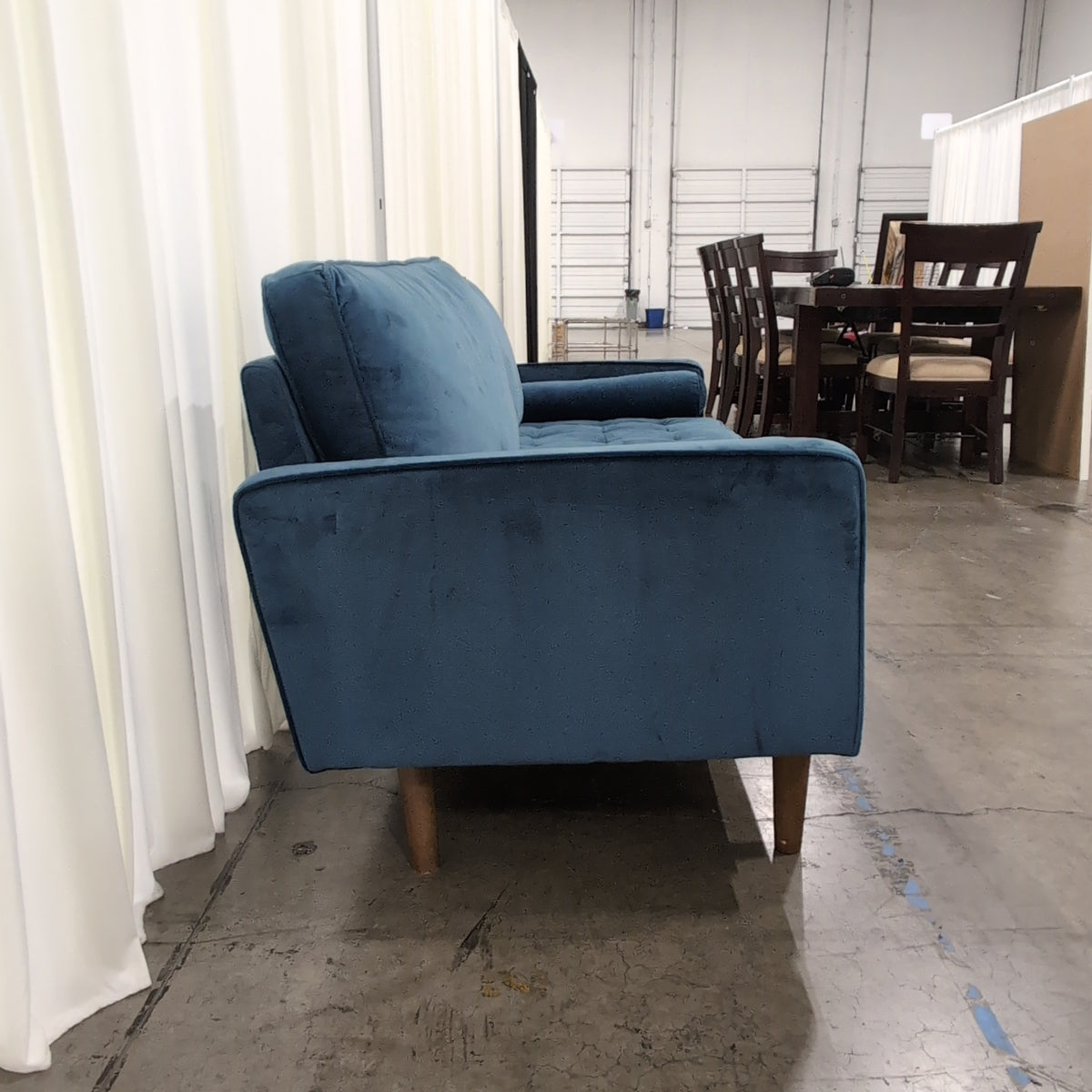 Modern Teal Velvet Loveseat with Bolster Pillows