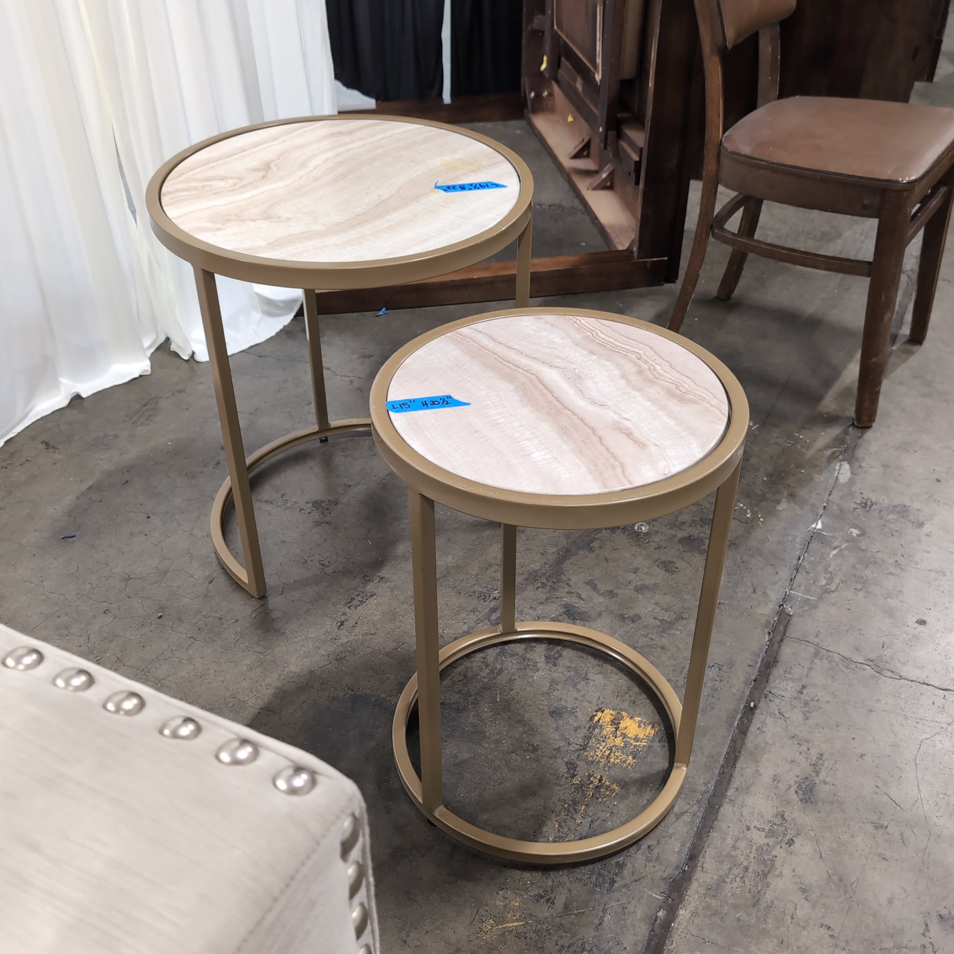 Round Faux Marble Top Gold Metal End Table