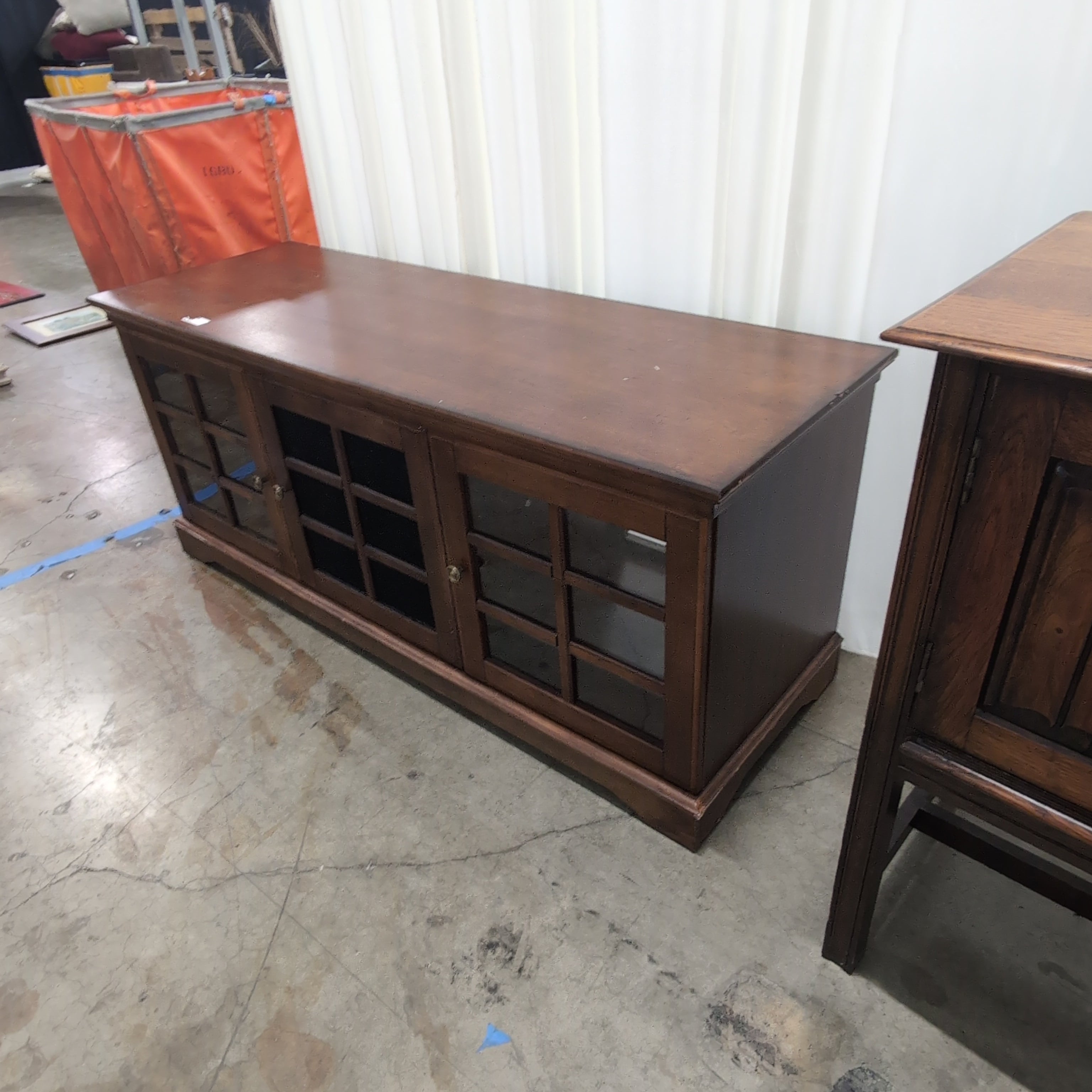 Brown Wood TV Stand with Glass Door