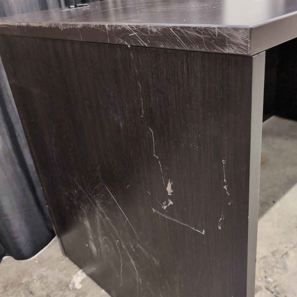 Dark Brown Laminate Office Desk with Grommet Holes