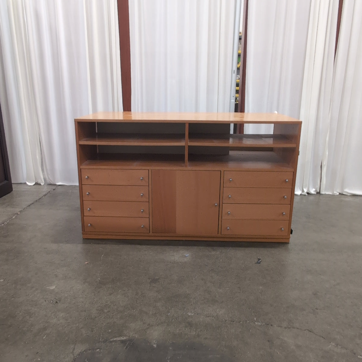Light Wood Tone Open Shelf TV Stand
