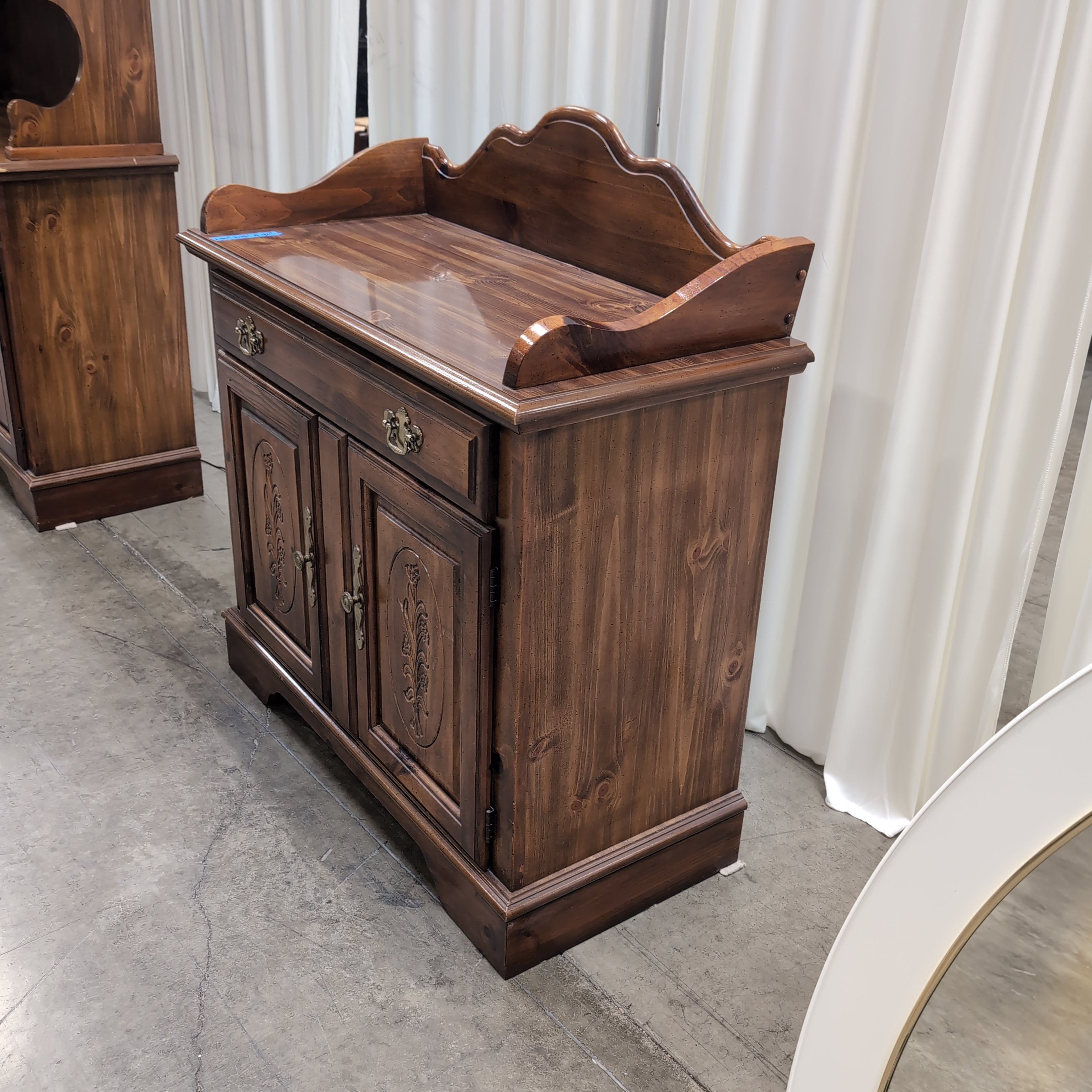 Traditional Brown Wood Buffet with Carved Doors