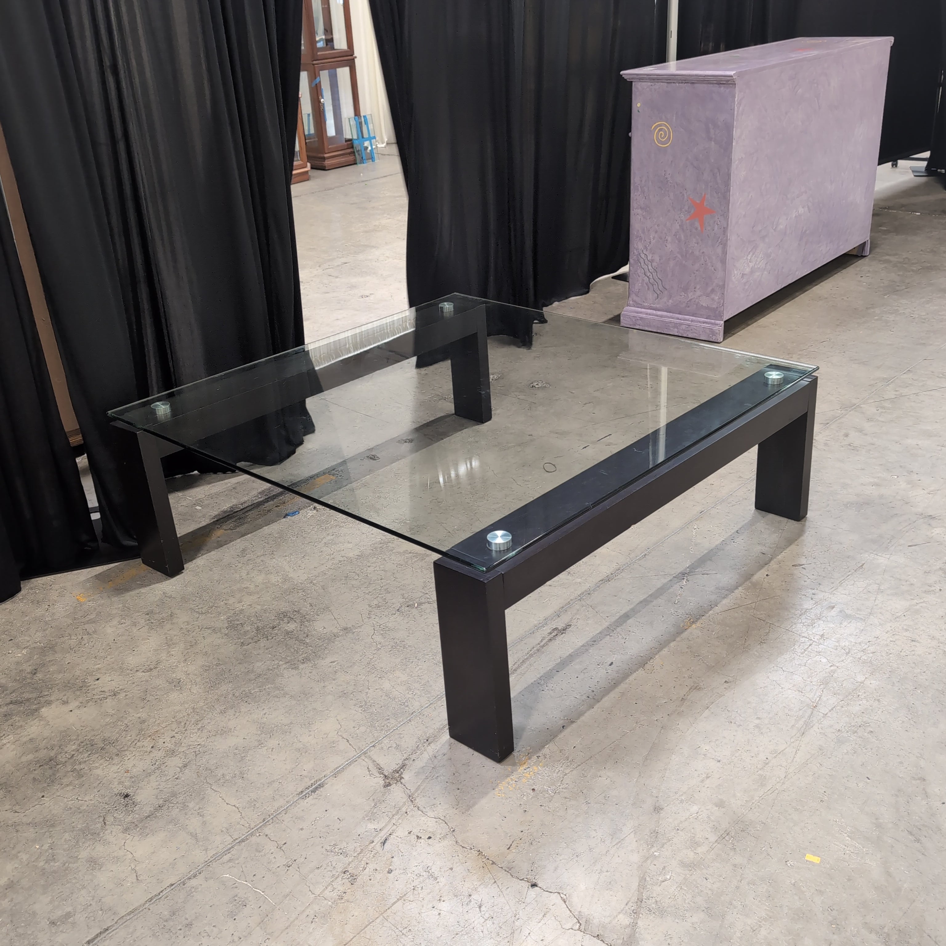 Modern Dark Wood Coffee Table with Glass Top