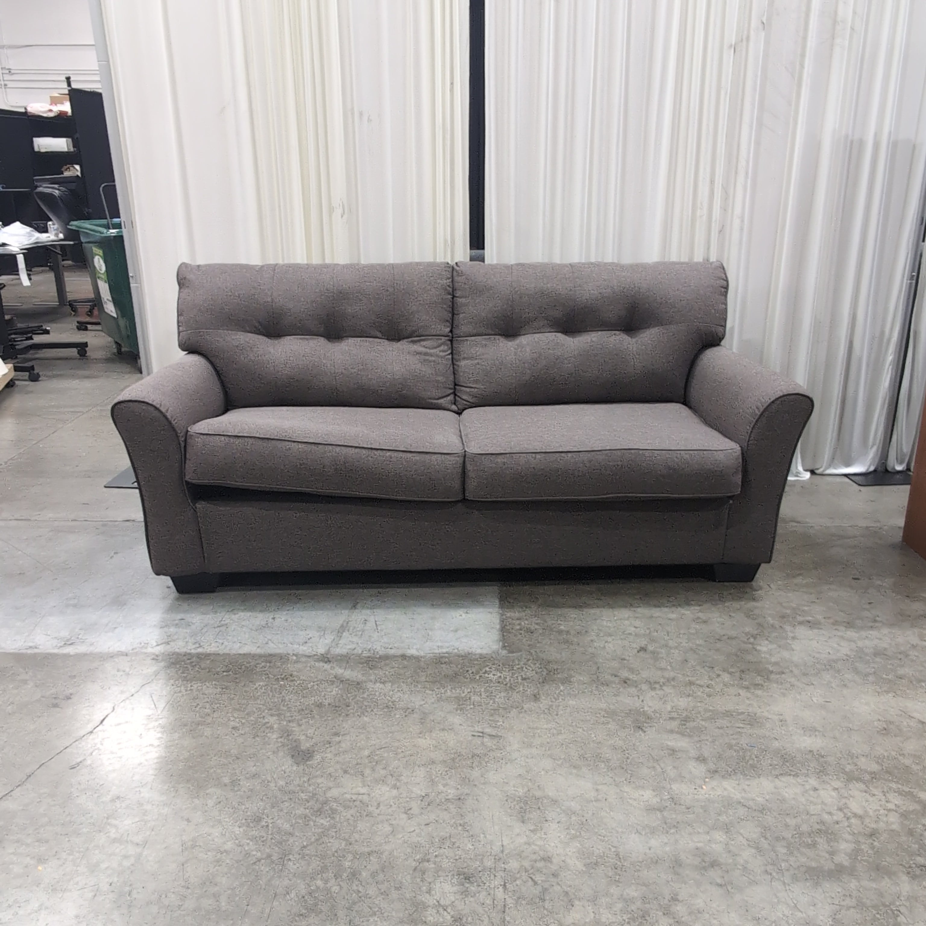 Grey Fabric Rolled Arm Loveseat