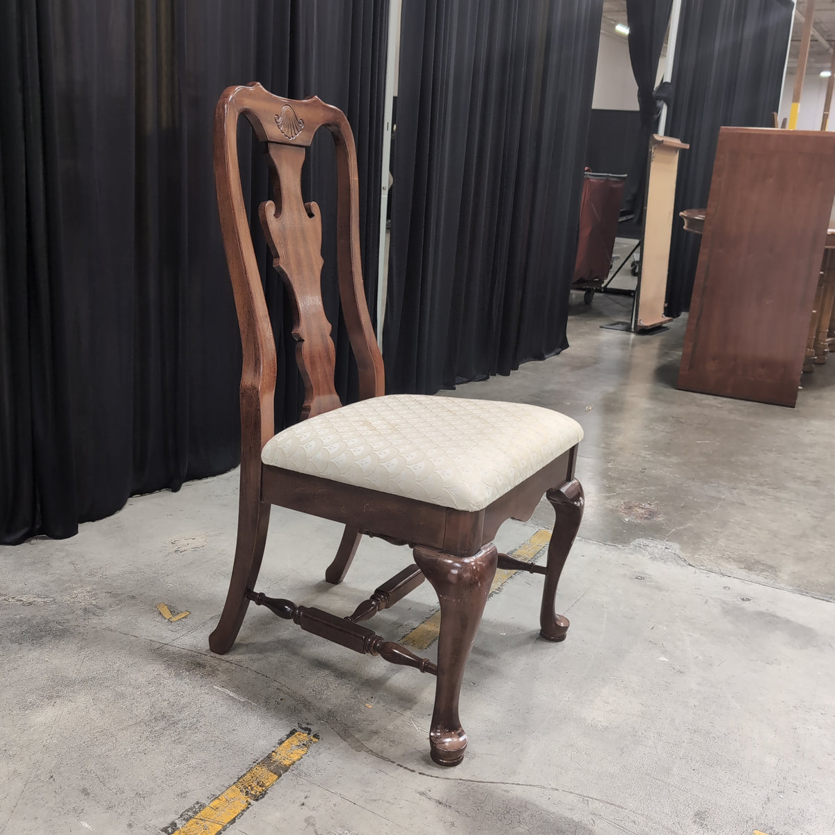Carved Dark Wood Queen Anne Style Dining Chair