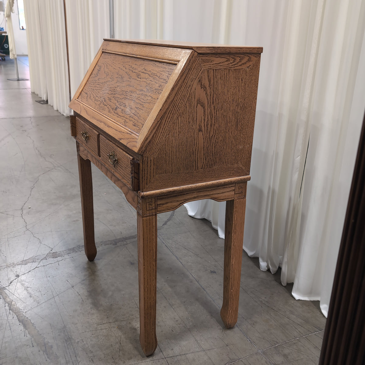 Traditional Oak Drop-Front Desk with Brass Hardware