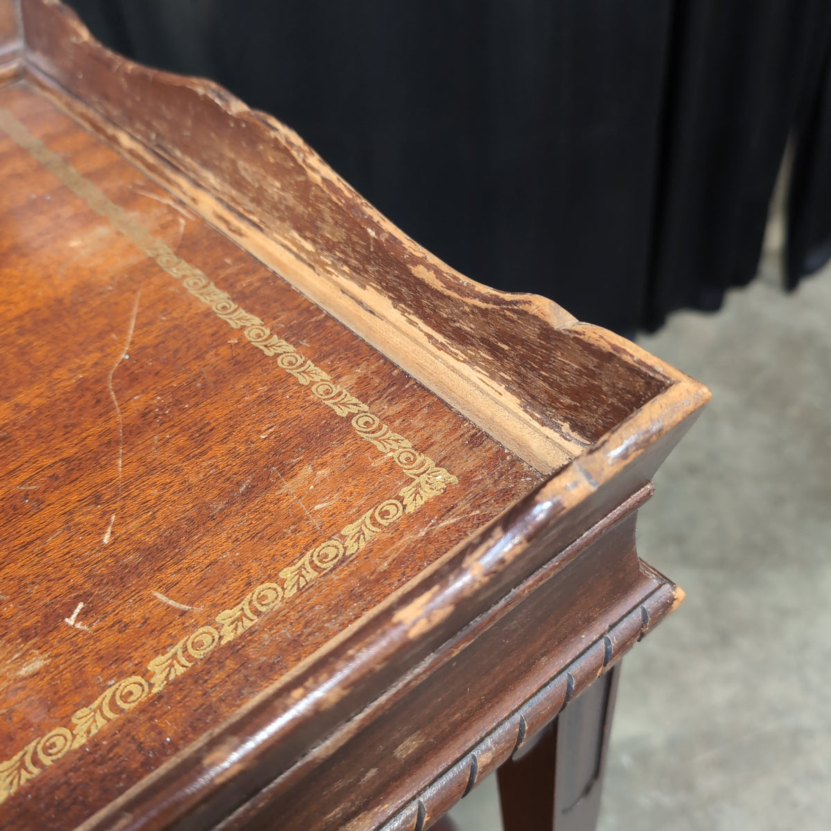 Dark Wood Carved Console Table with Lower Shelf