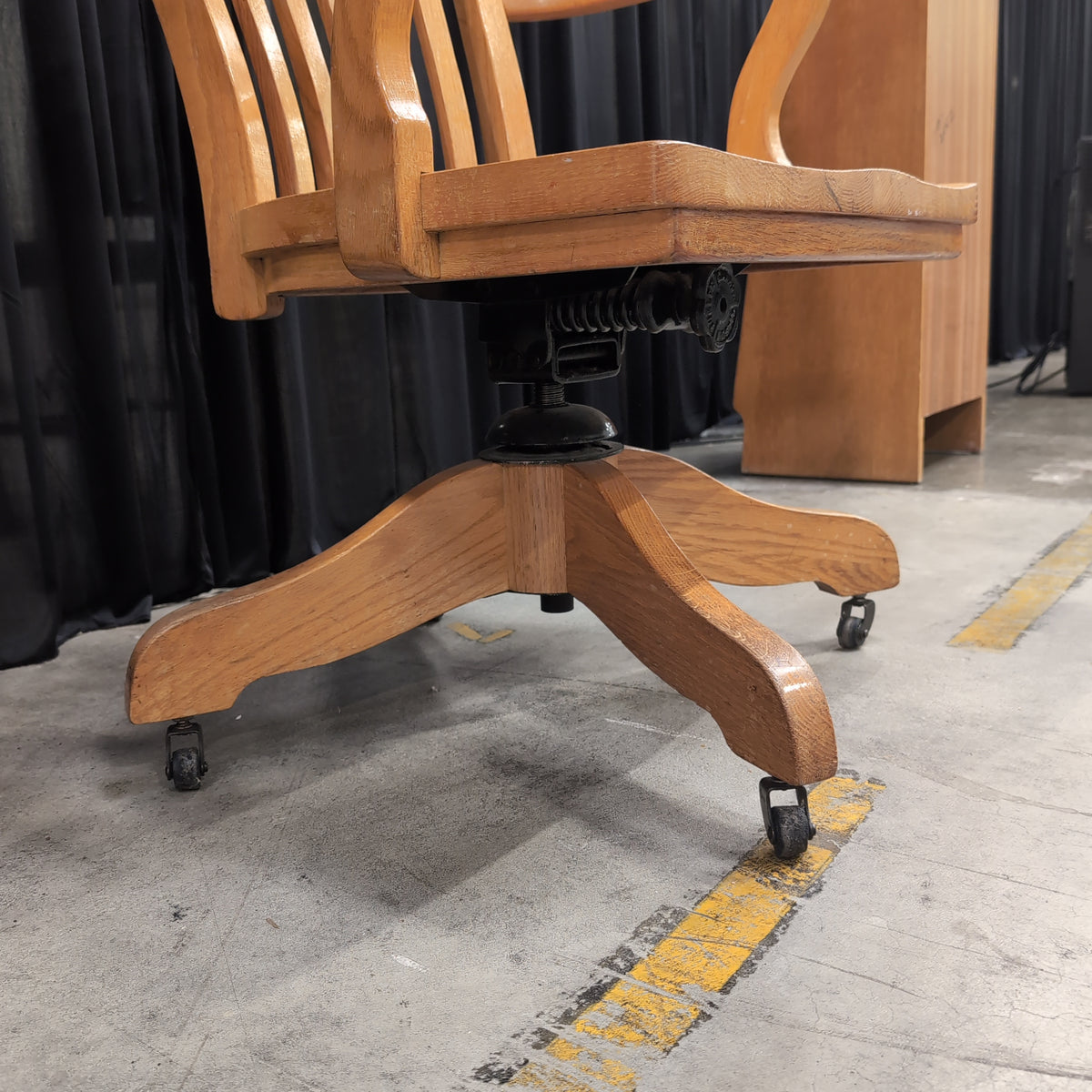 Golden Oak Slat Back Swivel Chair