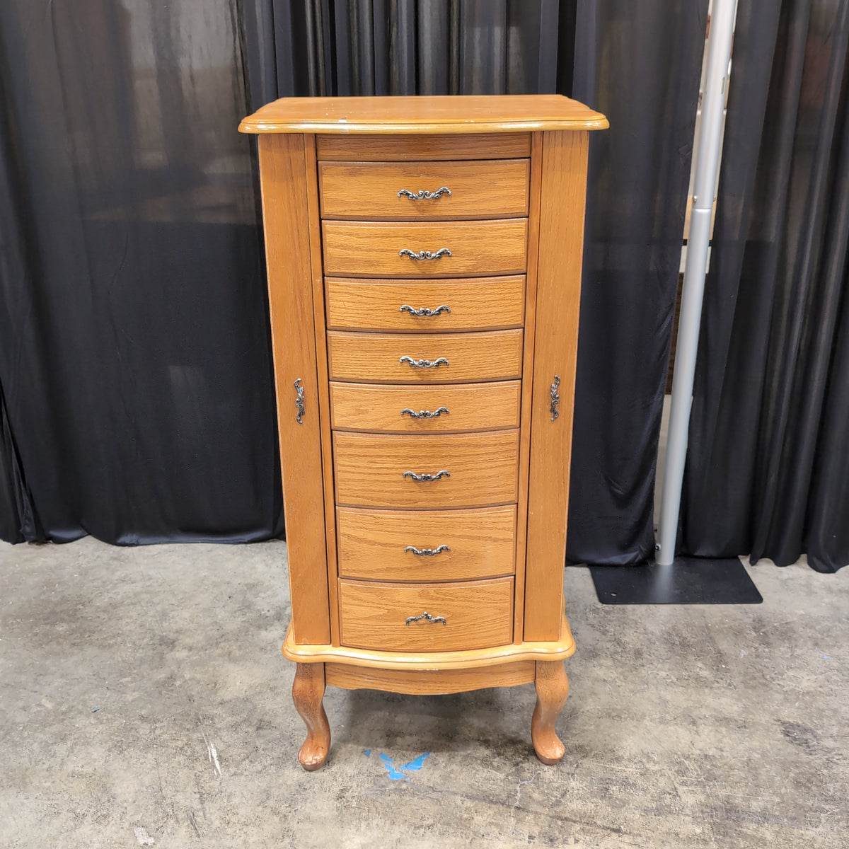Light Wood Multi-Drawer Jewelry Armoire with Ornate Hardware