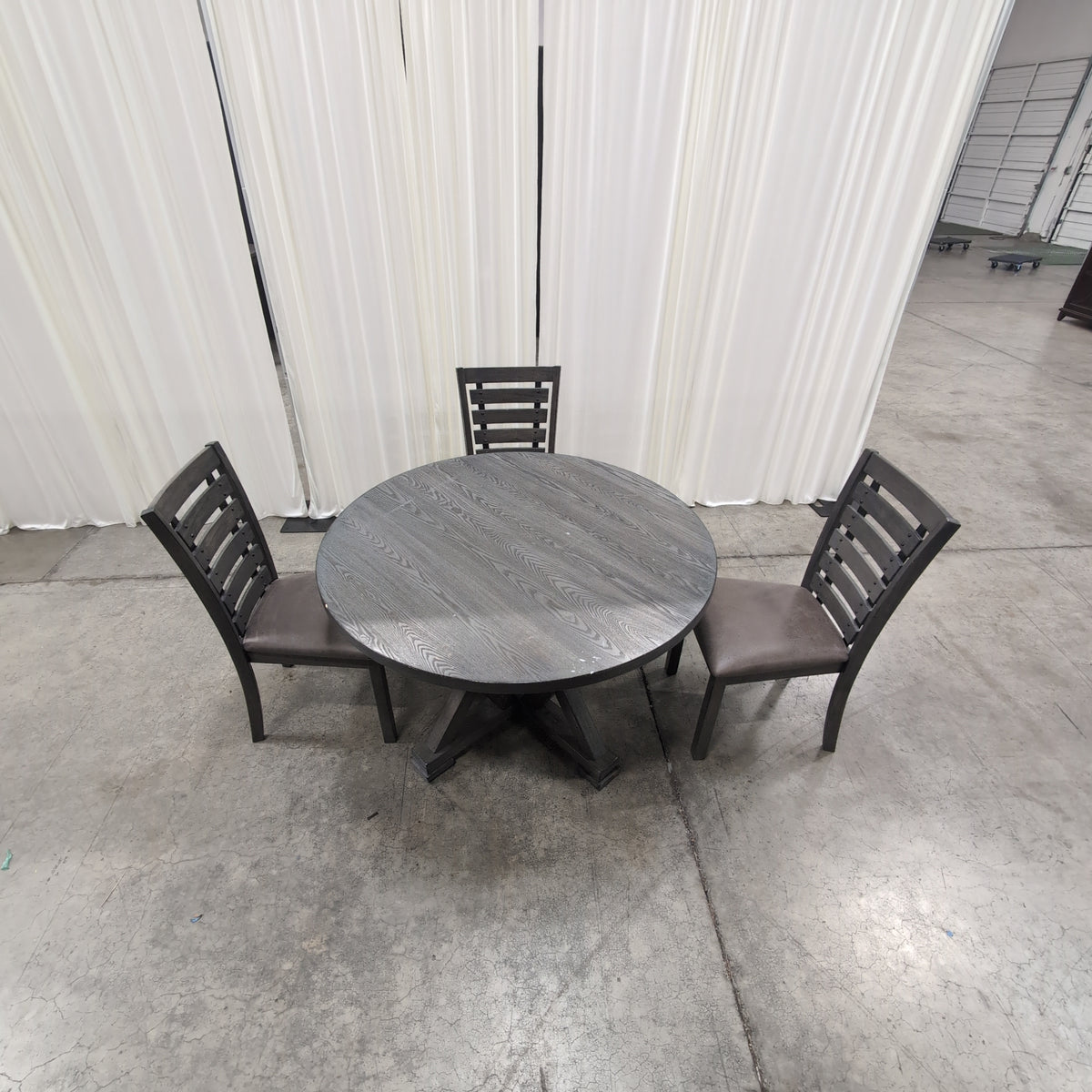 Dark Grey Wood Round Dining Table Set