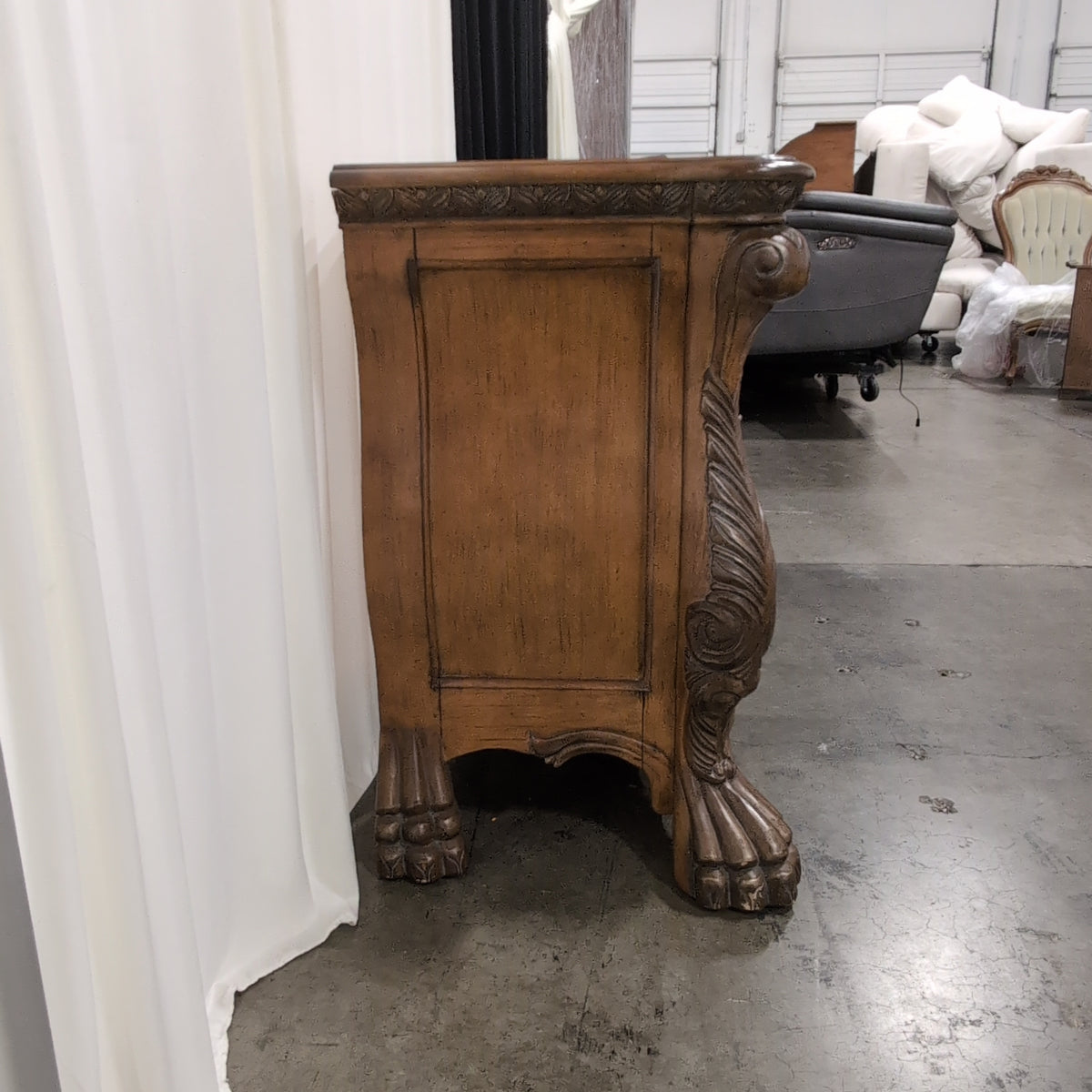Ornate French Provincial Wood Nightstand with Marble Top