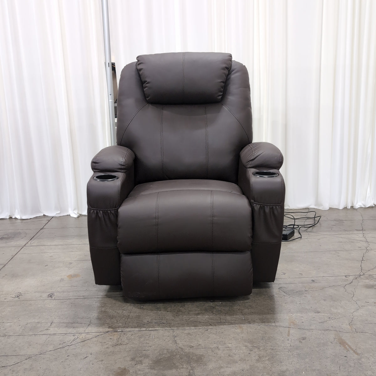 Black Faux Leather Recliner with Cup Holders