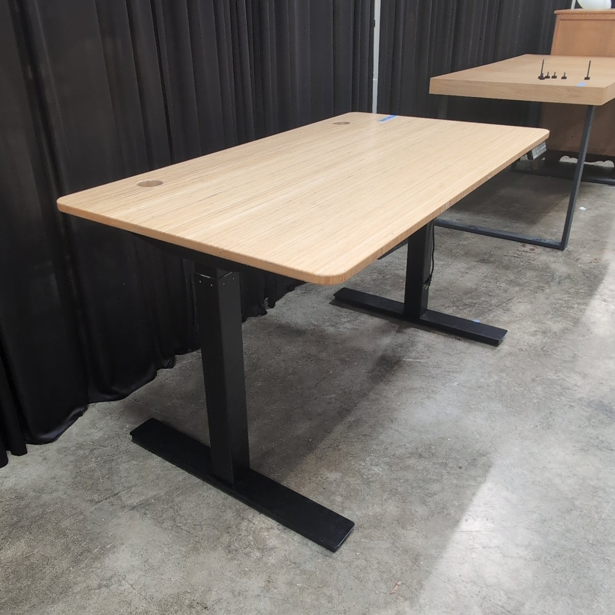 Natural Bamboo Top Standing Desk with Black Base