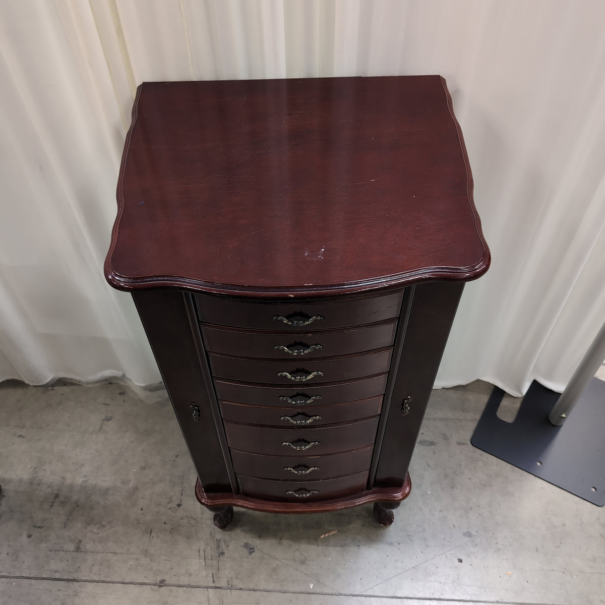 Traditional Dark Cherry Wood Jewelry Armoire with Ornate Hardware