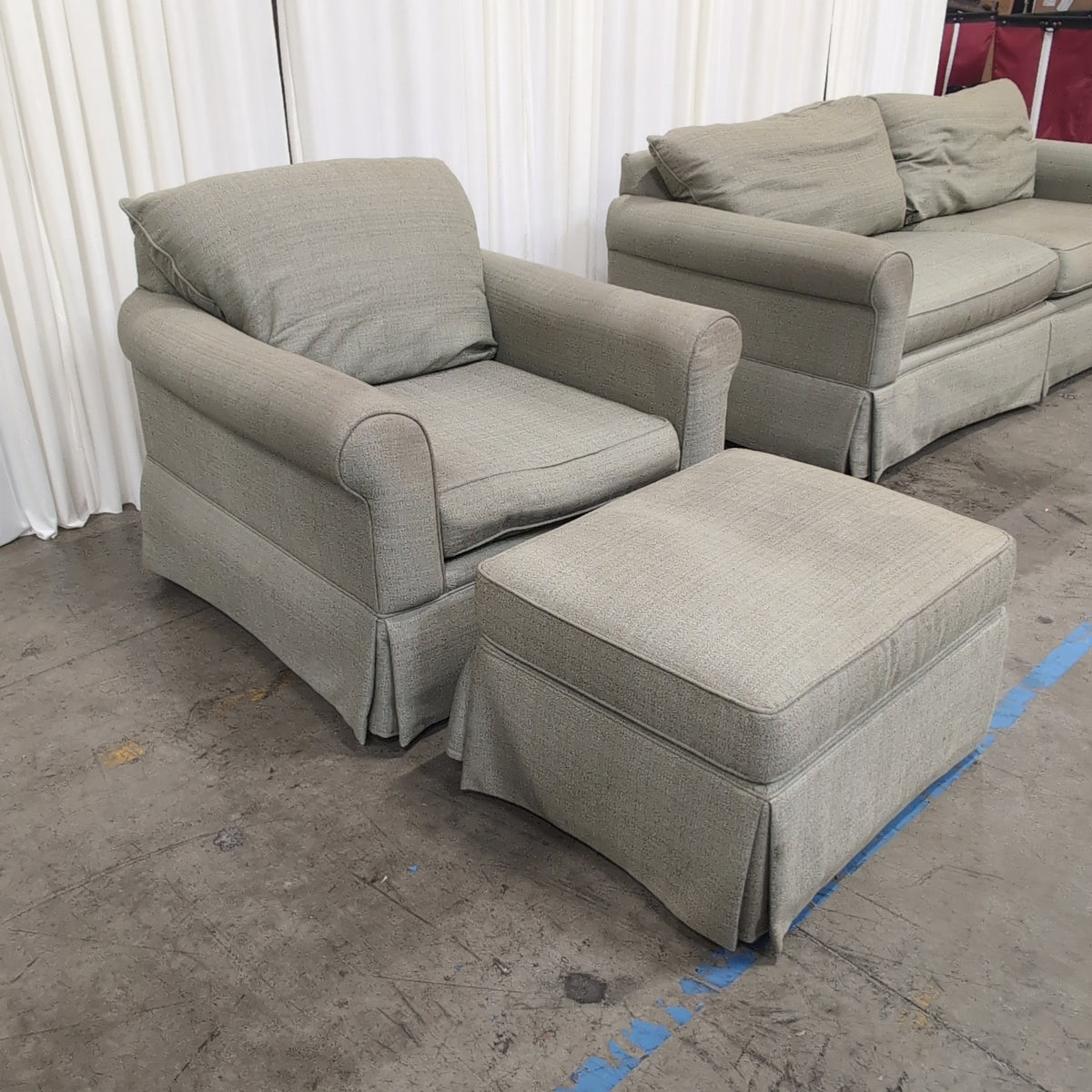 Bassett Furniture Sage Green Rolled Arm Armchair and Ottoman Set