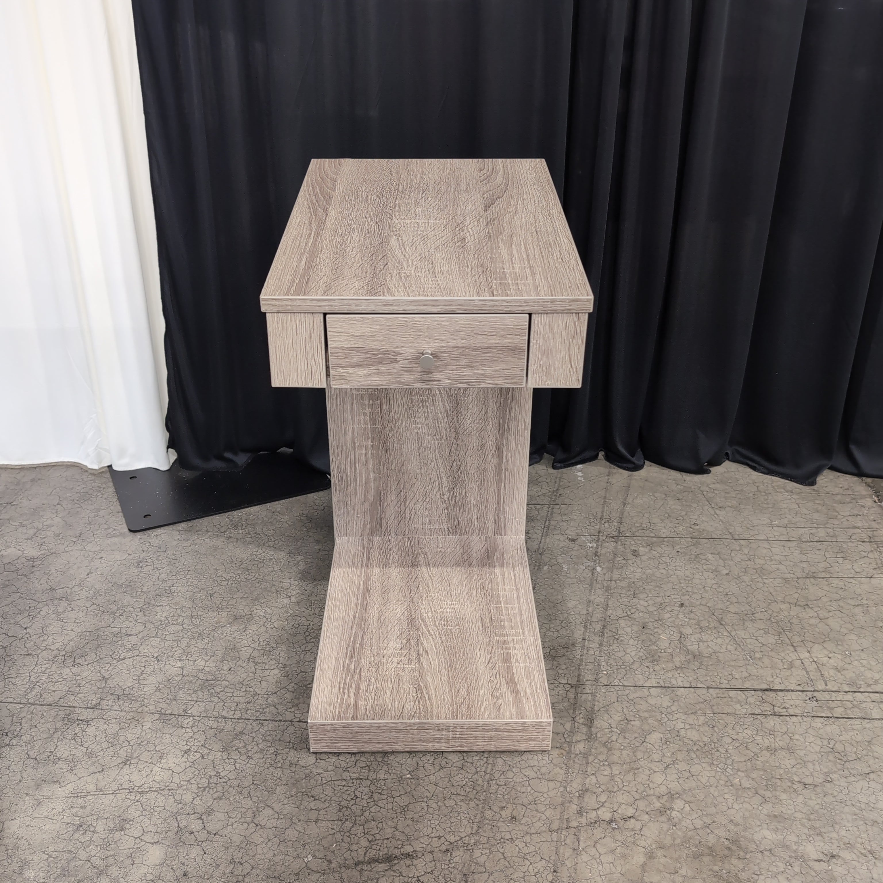 Light Brown Wood-Look Tiered Nightstand with Drawer
