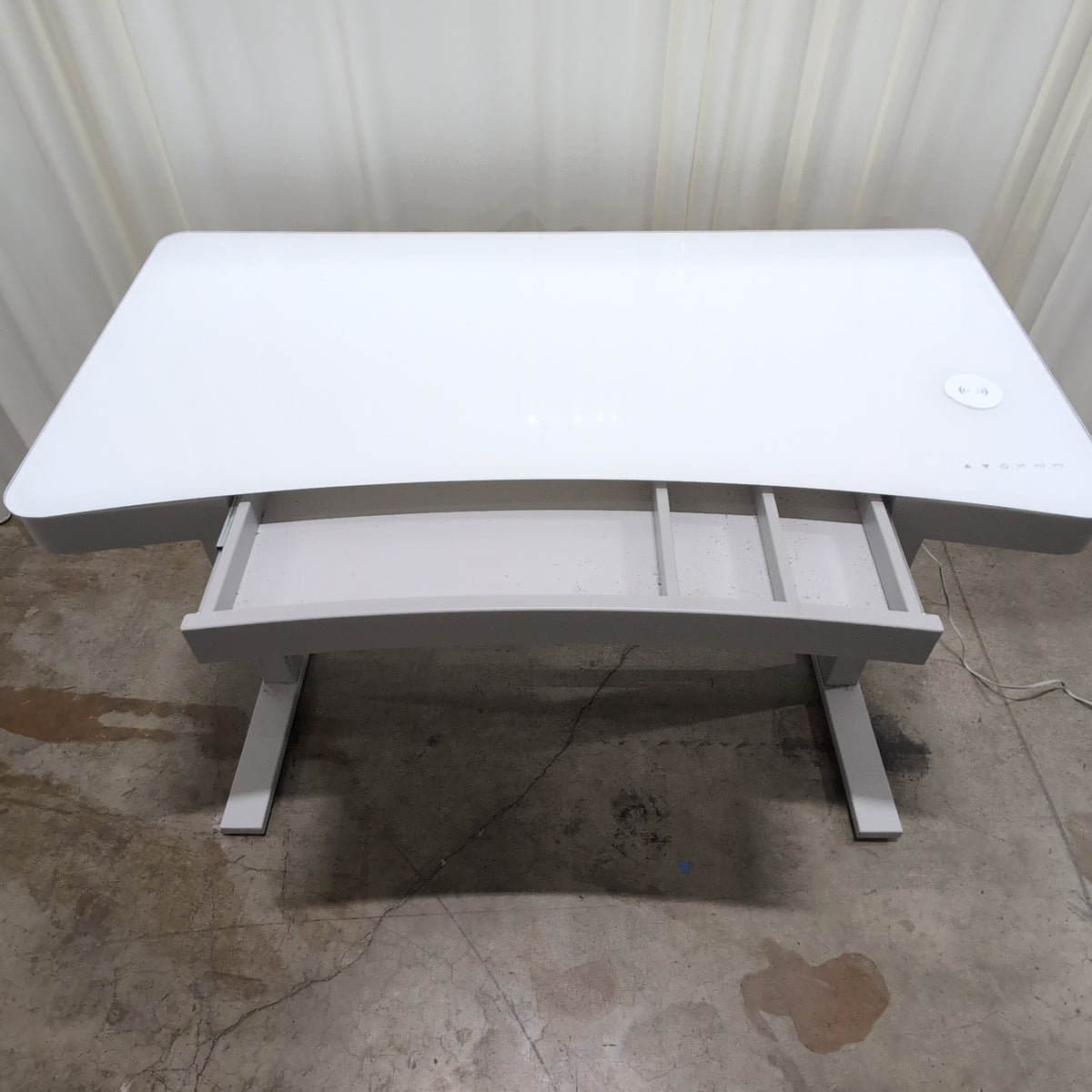 White Glass Top Adjustable Height Desk