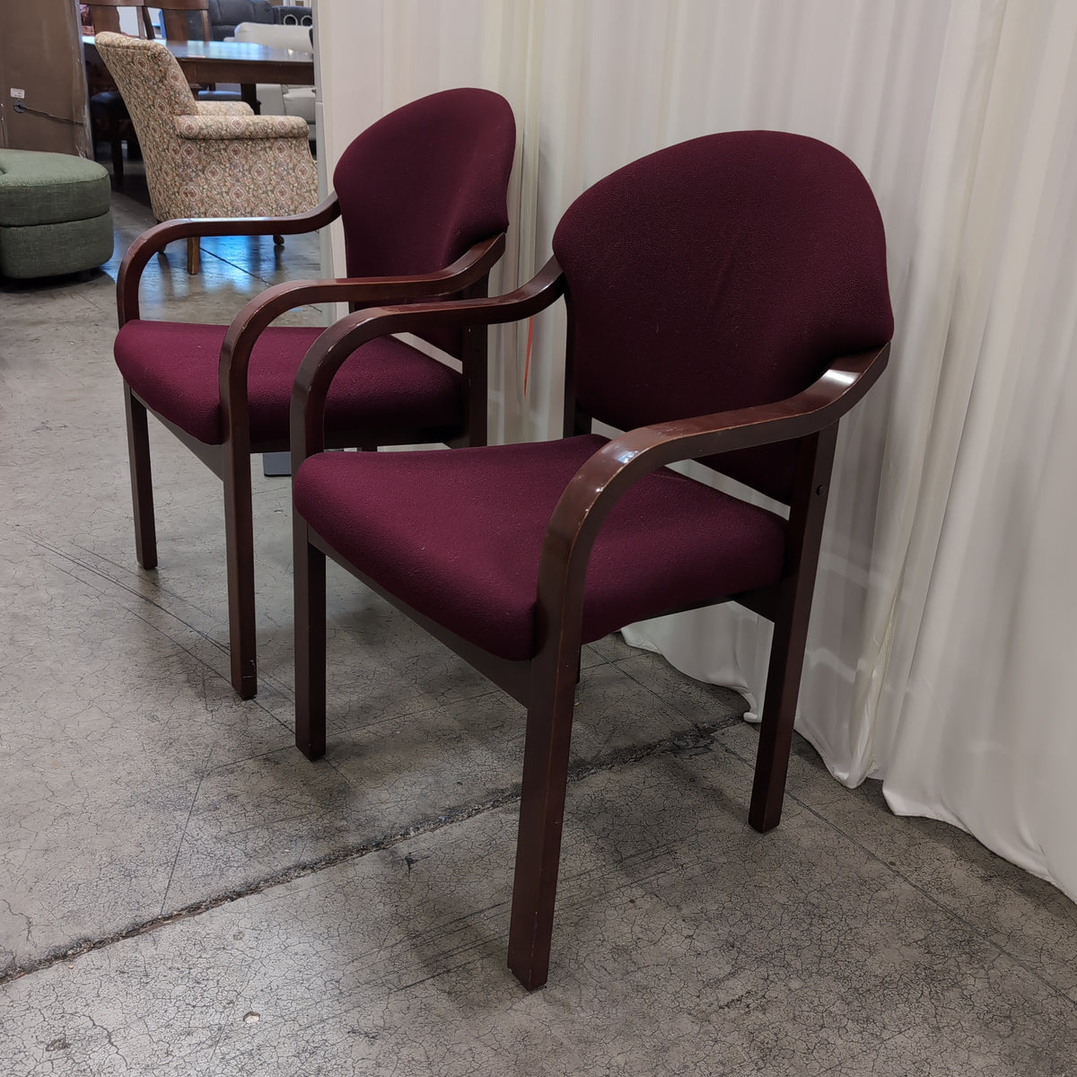 Maroon Fabric Upholstered Office Chair with Wood Arms