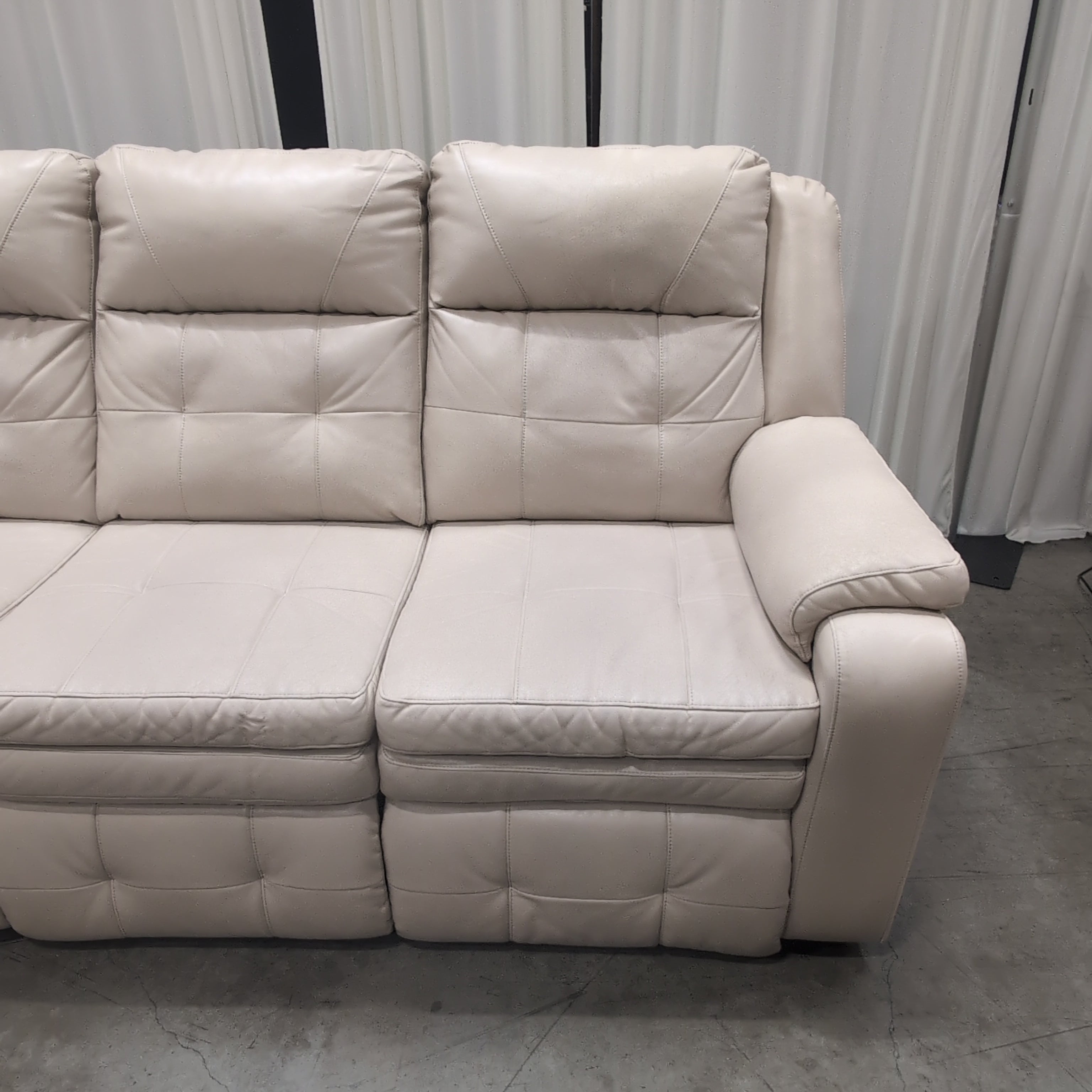 Light Tan Leather Three-Seat Couch with Rolled Arms
