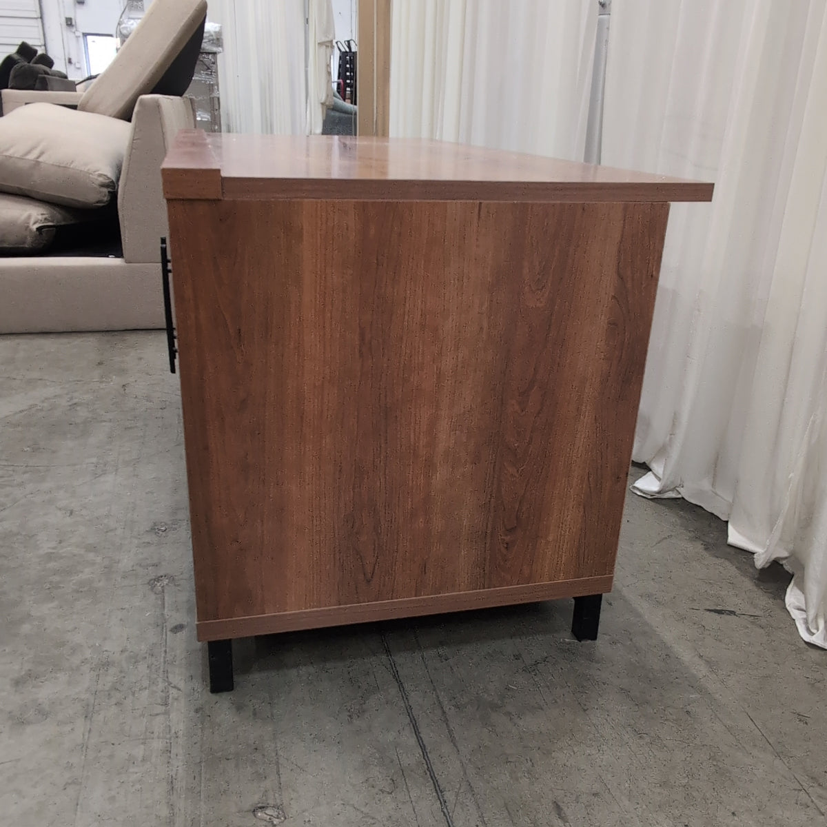 Rustic Industrial Wood-Look Two-Door TV Stand with Mesh Panels