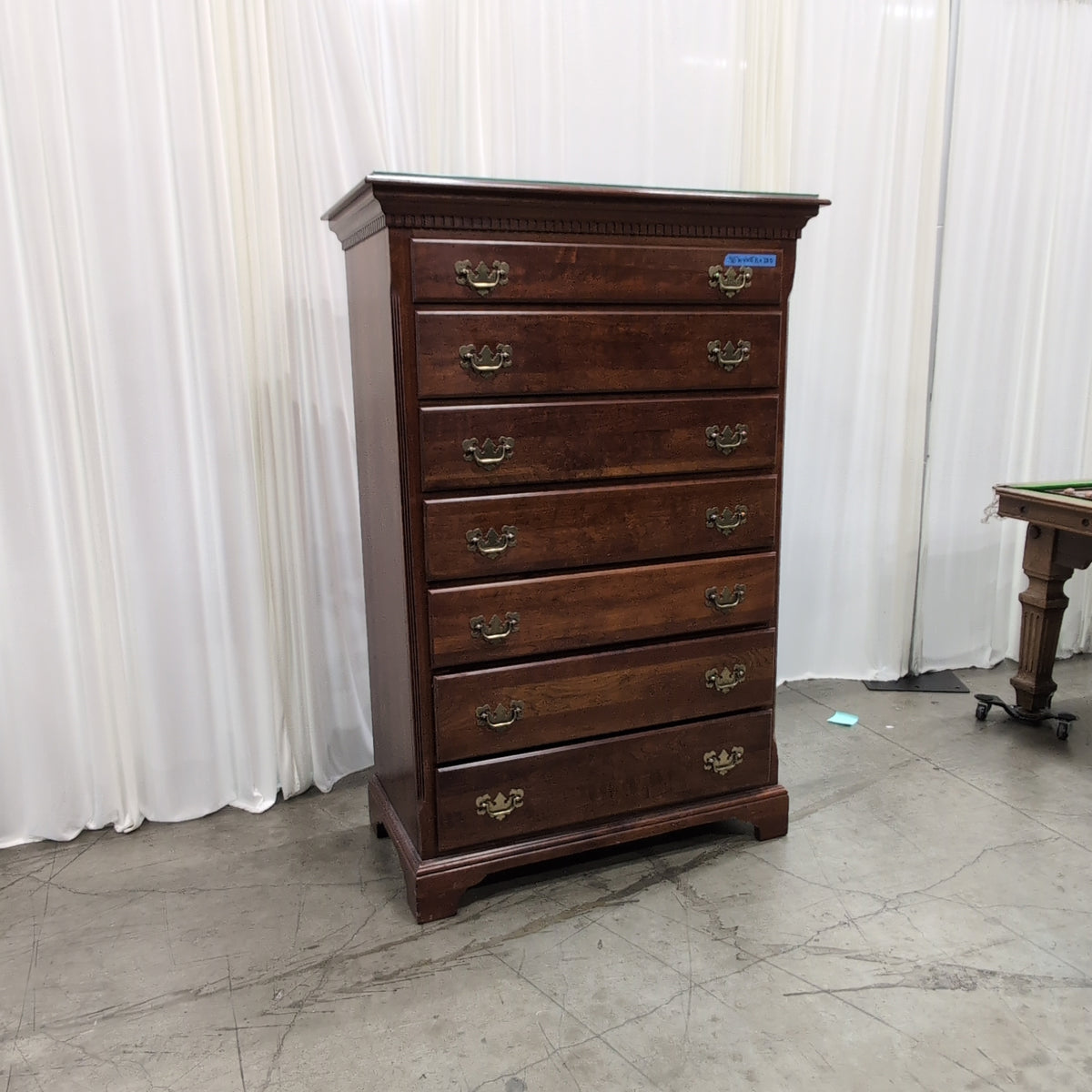 Traditional Dark Wood Six-Drawer Dresser with Brass Pulls