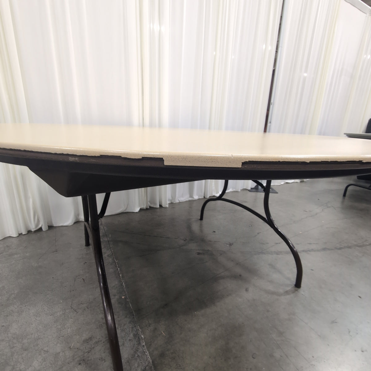 Beige Round Folding Table with Metal Legs