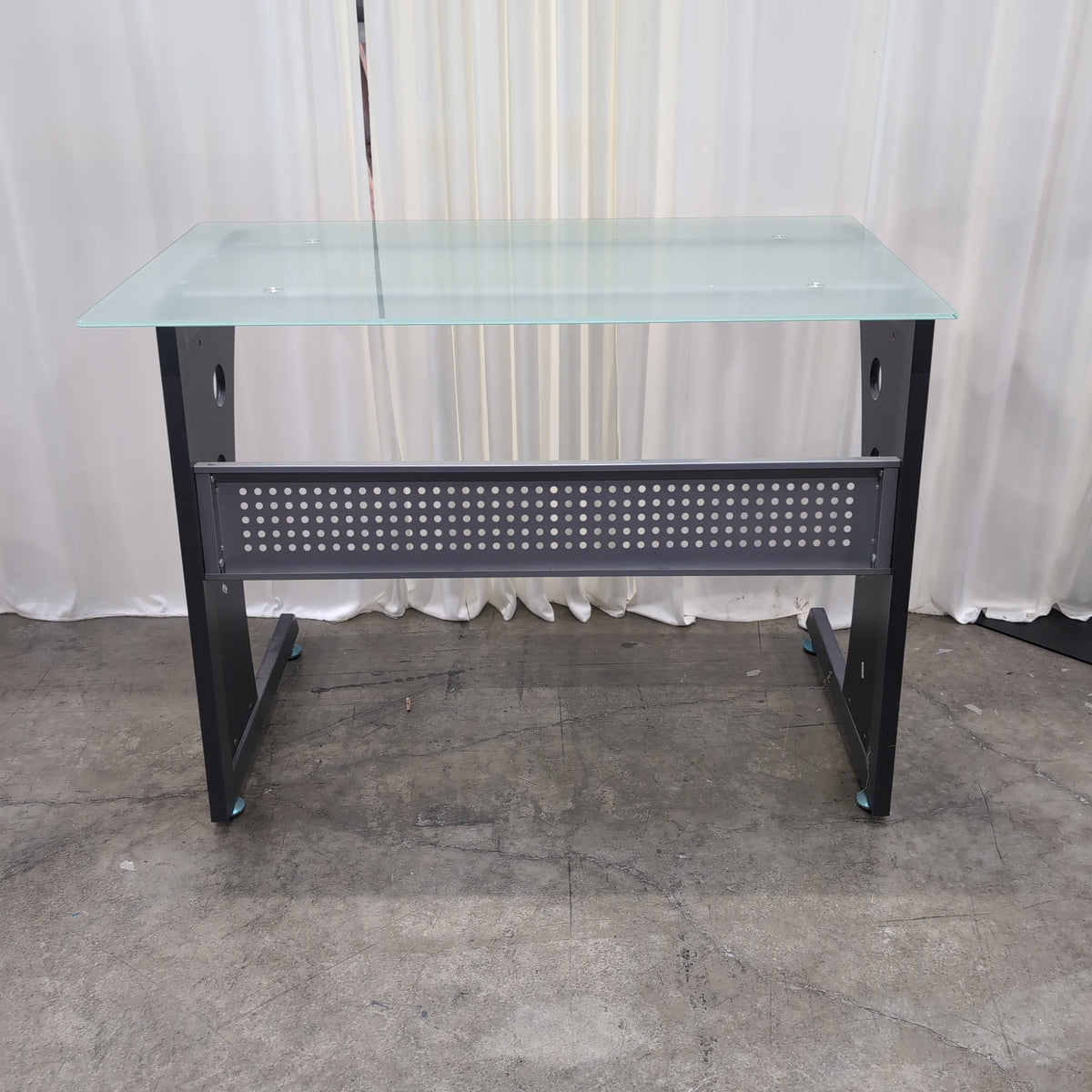 Contemporary Black Metal Desk with Frosted Glass Top