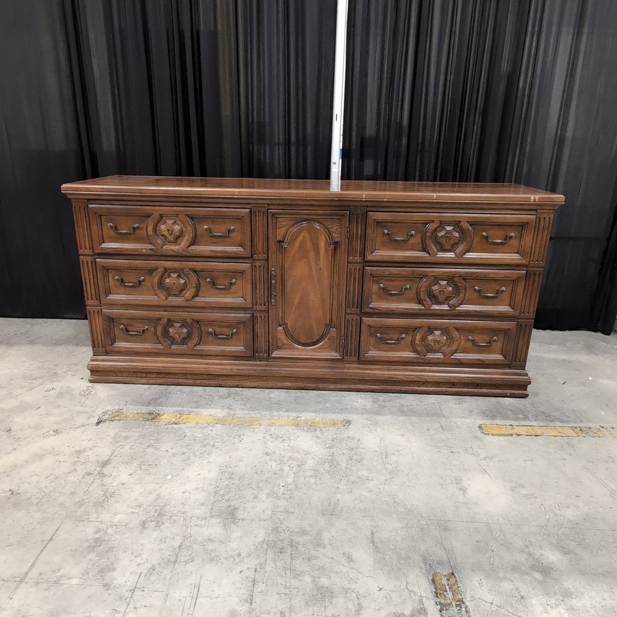 Dark Wood Traditional Dresser with Herringbone Top